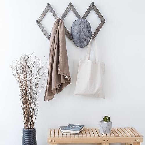 Miniatura 3 de MyGift Perchero extensible de madera gris rústica con 10 ganchos