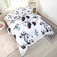 Vista 203 de CVHOUSE Juego de ropa de cama con diseño de panda, juego de edredón individual con panda y 2 fundas de almohada, lindo juego de colcha kawaii