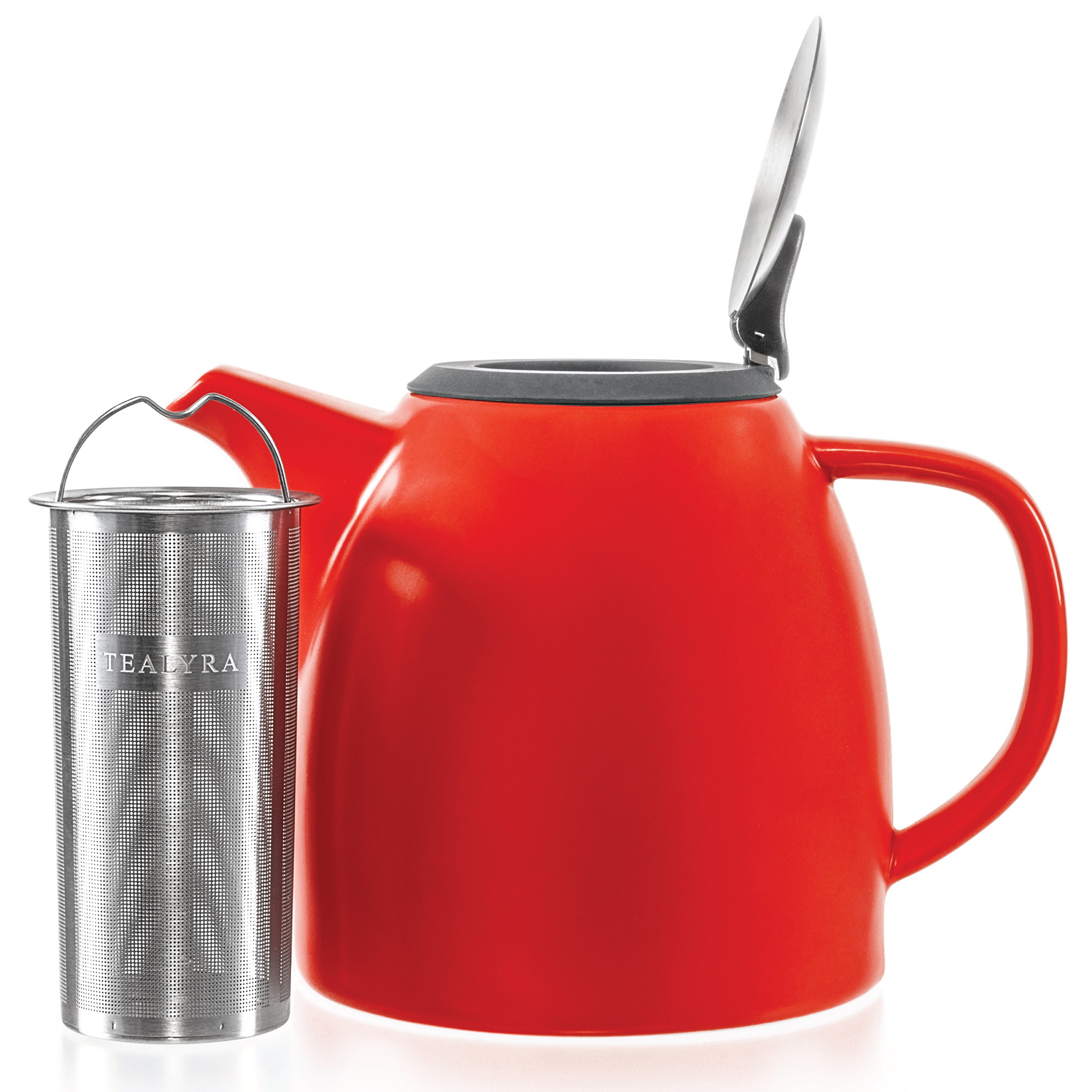 Tealyra - Drago Ceramic Teapot in Red - 37-ounce (4-6 cups) - Large Teapot - Stainless Steel Lid Extra-Fine Infuser To Brew Loose Leaf Tea - 1.1L