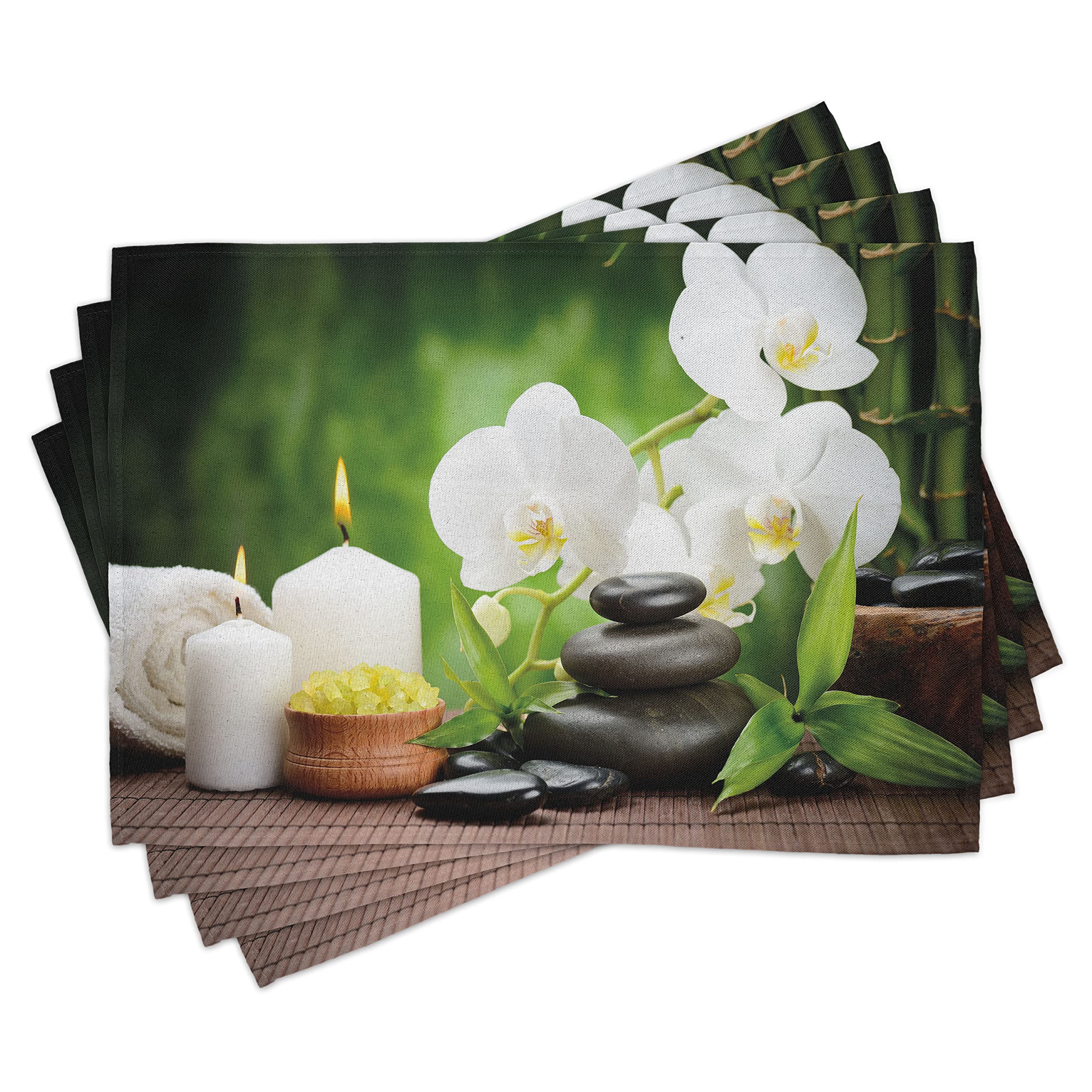 ABAKUHAUS Lot De 4 Sets De Table Tissu – Motif Pierres Et Orchidées, 30x45 Cm, Lavables