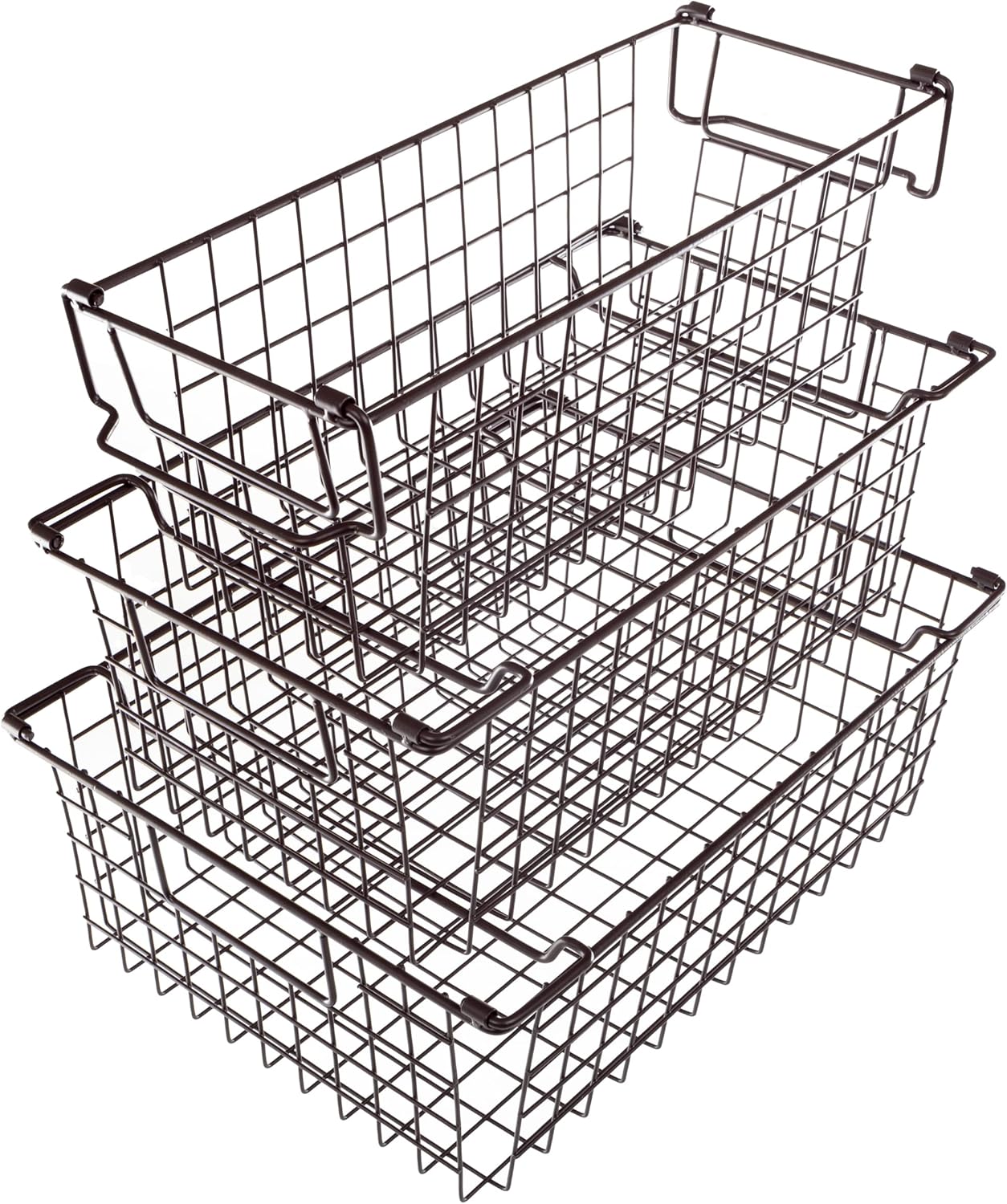 16" Large Stackable Wire Baskets, 3size set