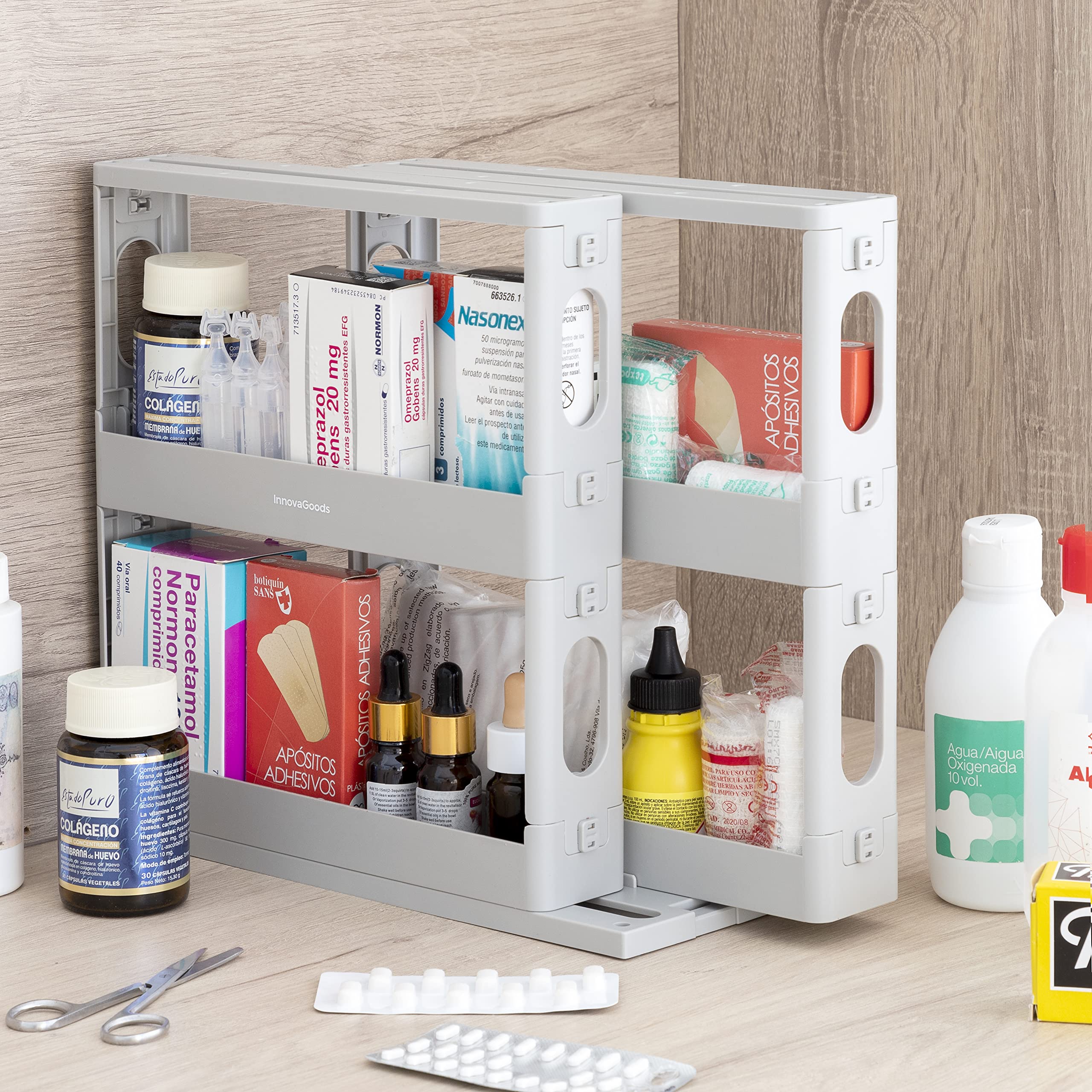 InnovaGoods® Organisateur d'épices coulissant et pivotant Rispick InnovaGoods, stocke tes épices de manière ordonnée et accessible, design compact, idéal pour la cuisine.