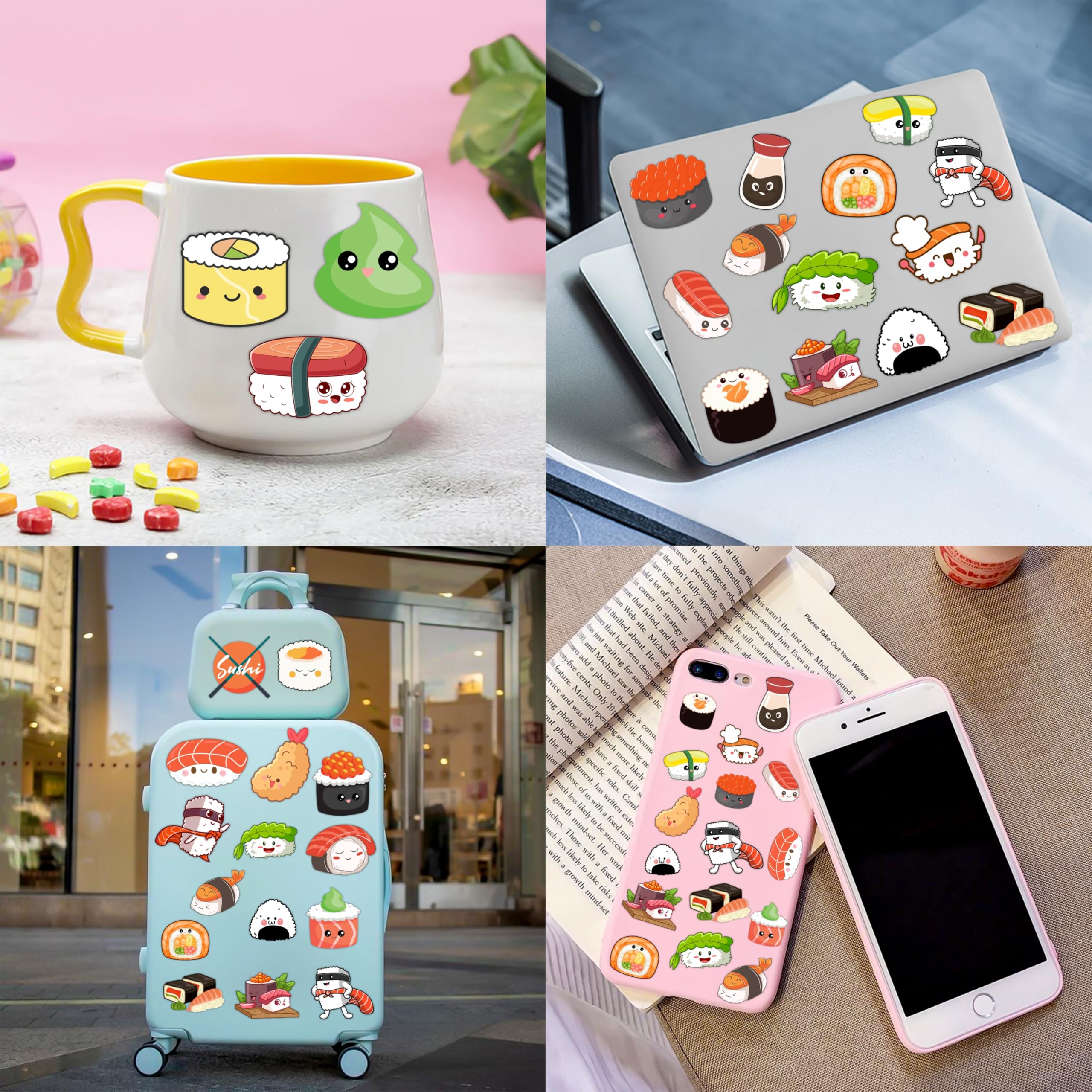 48PCS Sushi Party Set - 24PCS Temporary Pre - cut Tattoos & 24PCS Slap Bracelets - Fun Food-Themed Birthday Supplies, Baby Shower Gifts, Classroom Rewards & Party Decor for Kids (Boys & Girls)