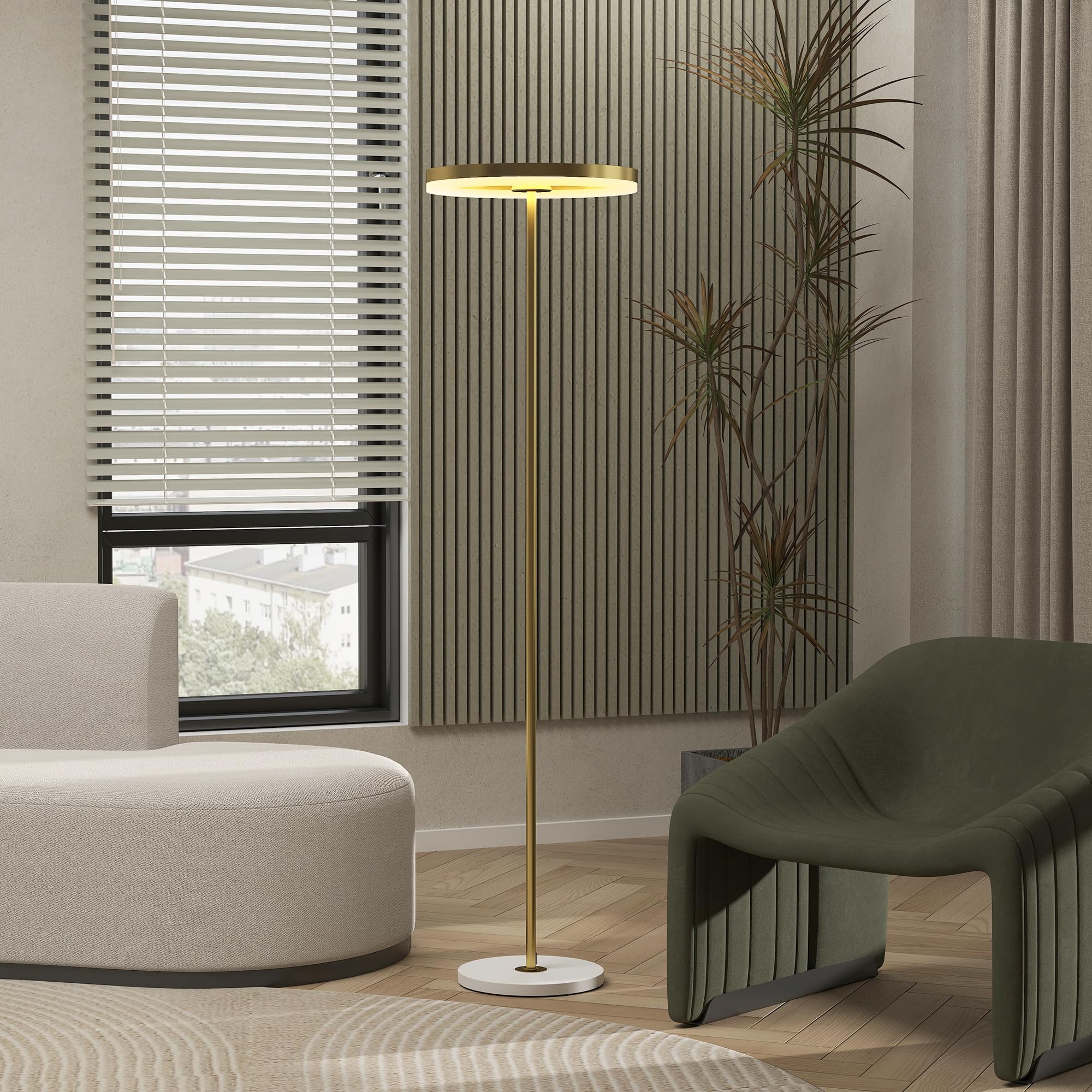 HOMCOM Lampada da Terra Moderna Luce LED Dimmerabile 3 Luminosità Oro | Lampada a Piantana, Paralume in Acrilico, Interruttore a Pedale, per Camera da Letto e Soggiorno