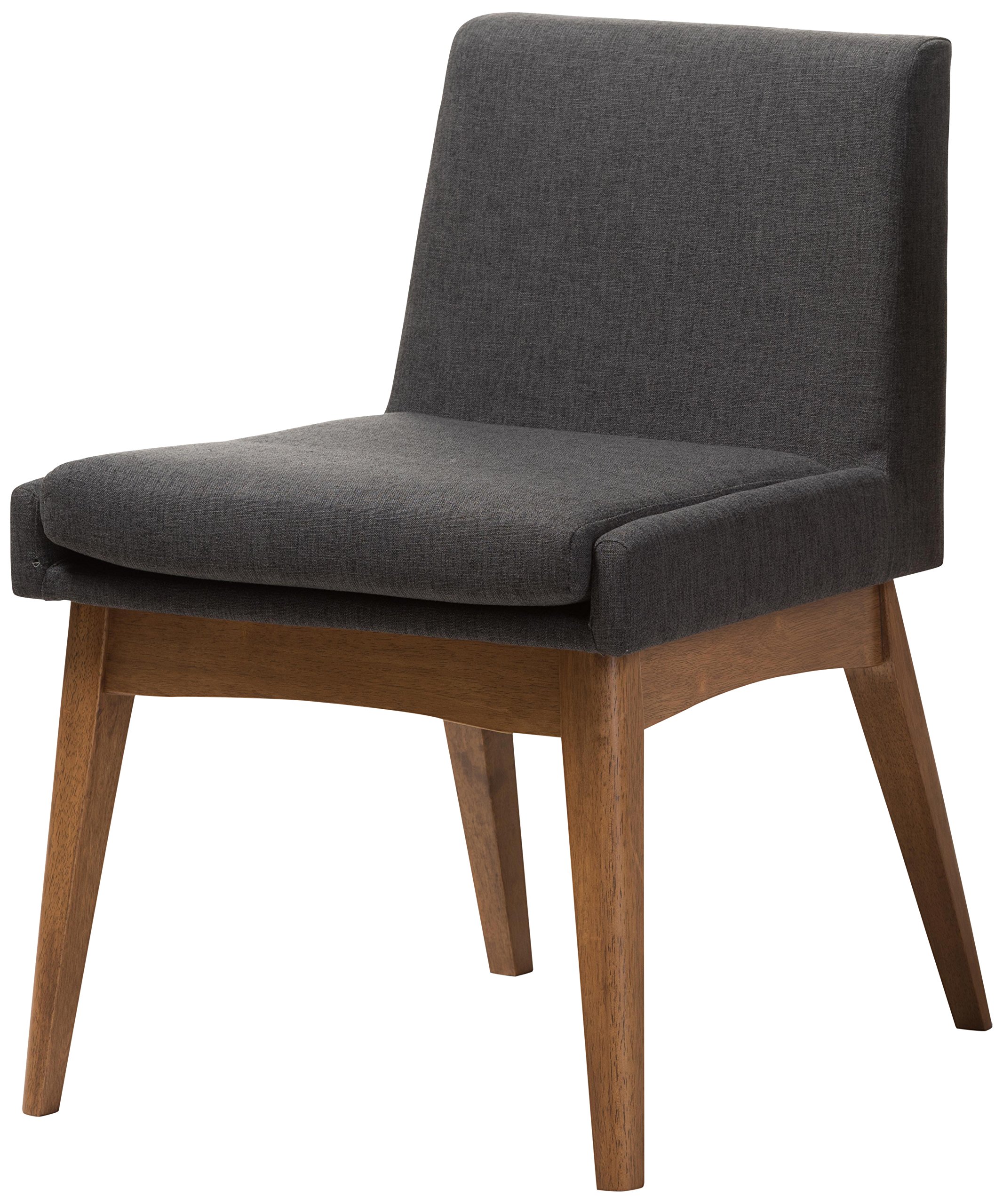 baxton studio nexus dining chair walnut wood finishing dark grey fabric dining side chair
