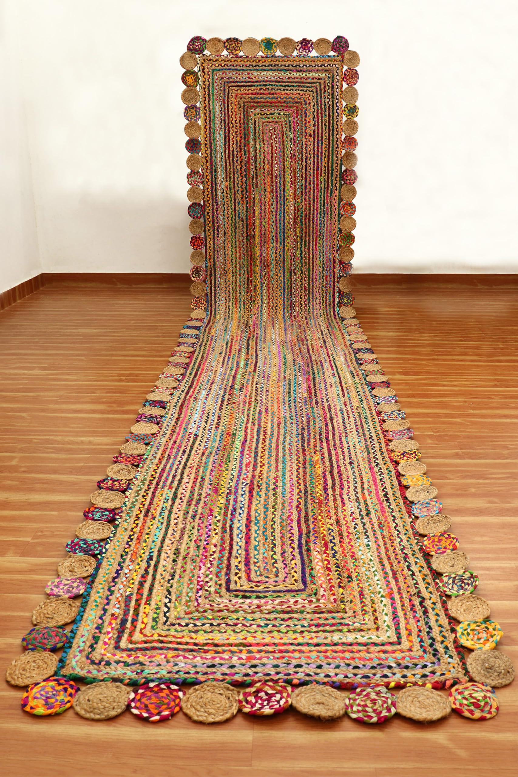 Tapis en jute et coton tressé main de 1,2x3m, le charme de l'artisanat écoresponsable haut de gamme