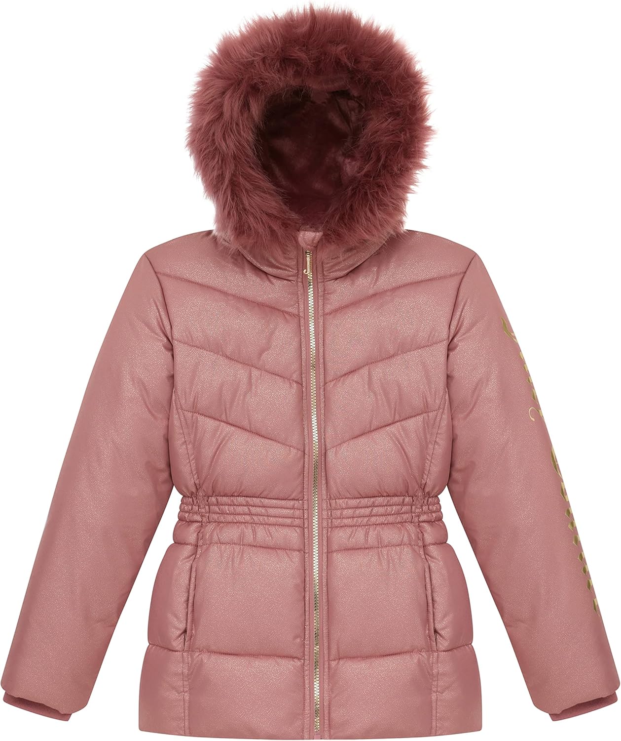 Juicy Couture Girls Puffer Jacket, Cinched Waist Glitter Bubble Kids Coat with Fur Hoodie: Clothing, Shoes & Jewelry