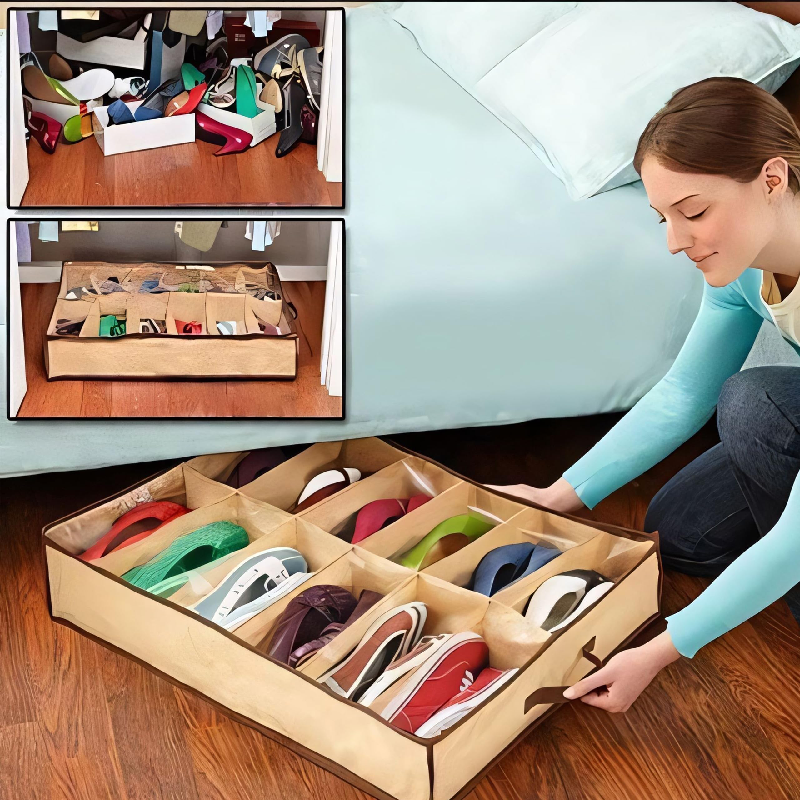 Organiseur de chaussures sous le lit pour 12 paires - Boîte à chaussures avec fenêtre transparente pour baskets, talons hauts, tongs (noir Organiseur de chaussures sous le lit pour 12 paires - Boîte à chaussures avec fenêtre transparente pour baskets, talons hauts, tongs (noir