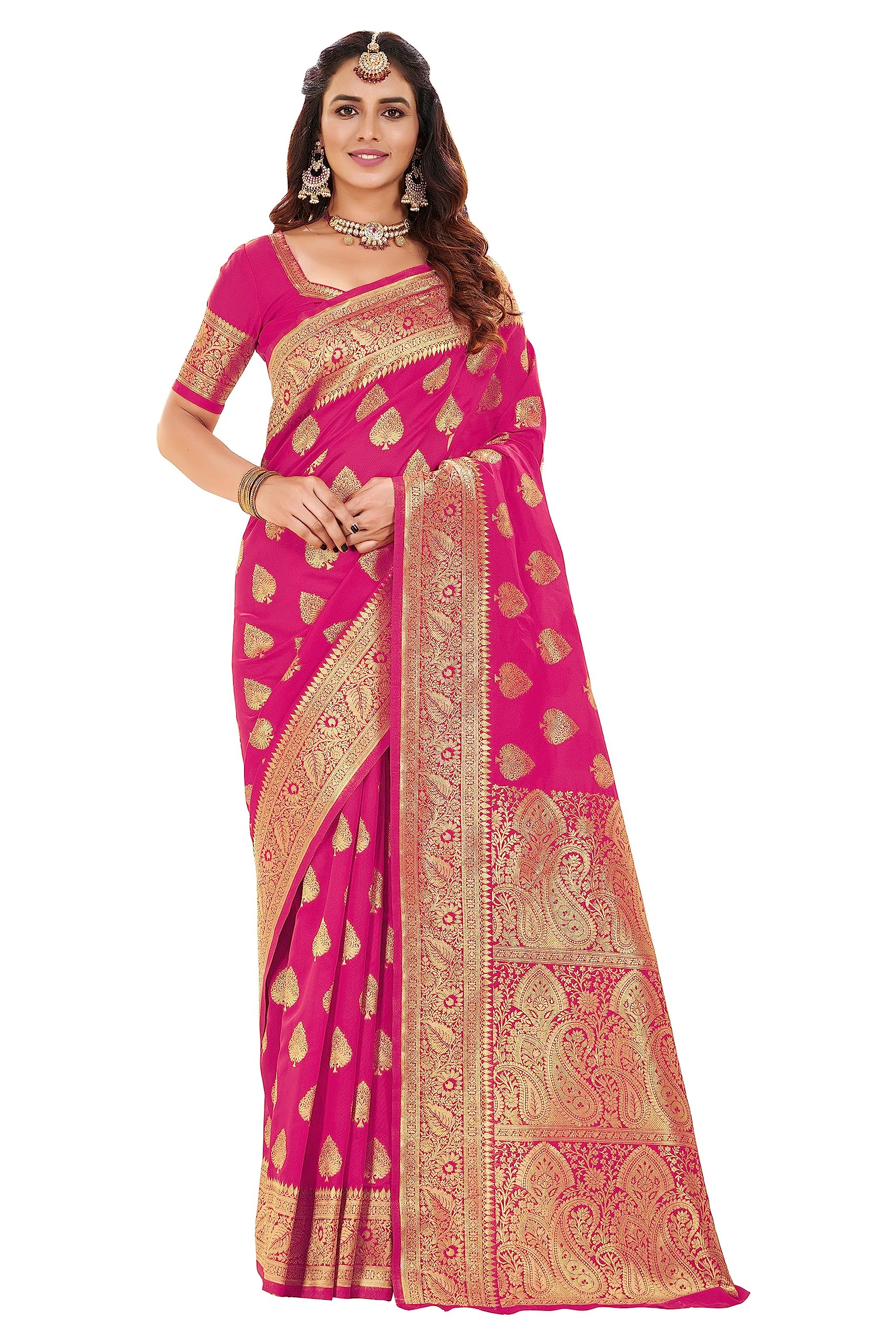 Glory Sarees Womens Banarasi Silk Saree With Blouse Piece (Kara153_Pink)