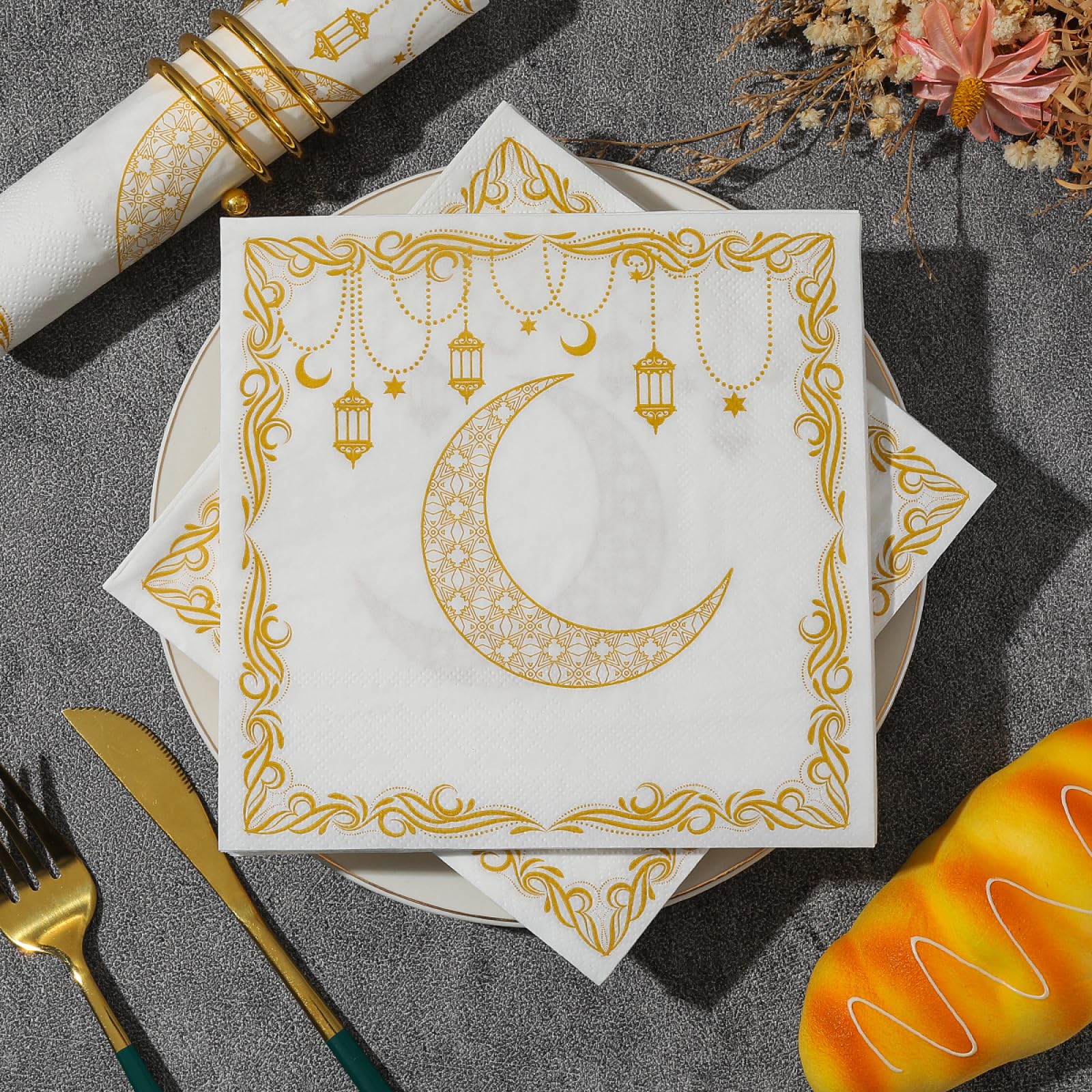 Servietten Goldener Mond Weiß Happy Birthday Servietten Hochzeit Kindergeburtstag Cocktailservietten Party Geburtstagsservietten Servierten Disposable Napkins Pack of 30(33x33cm)