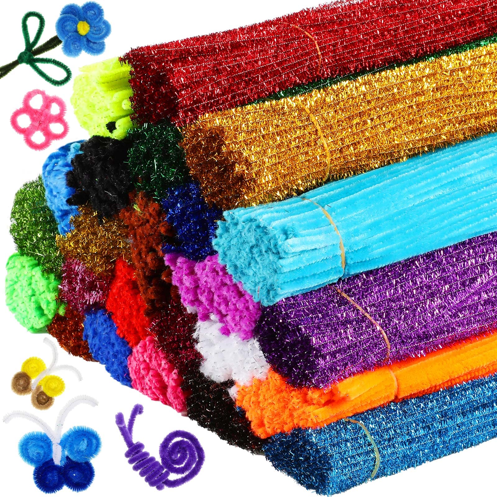 Pfeifenreiniger, Chenille-Stiele, Glitzer, Pfeifenreiniger, Bastelbedarf, flauschige Sticks für Kinder, DIY, Kunst, Handwerk, Dekorationen, kreatives Projekt, 6 mm x 30,5 cm, 2400 Stück