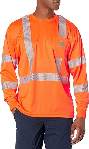 Miniatura 4 de Carhartt Camiseta ligera de manga larga con 3 bolsillos para hombre, de alta visibilidad, ajuste relajado, de alta visibilidad