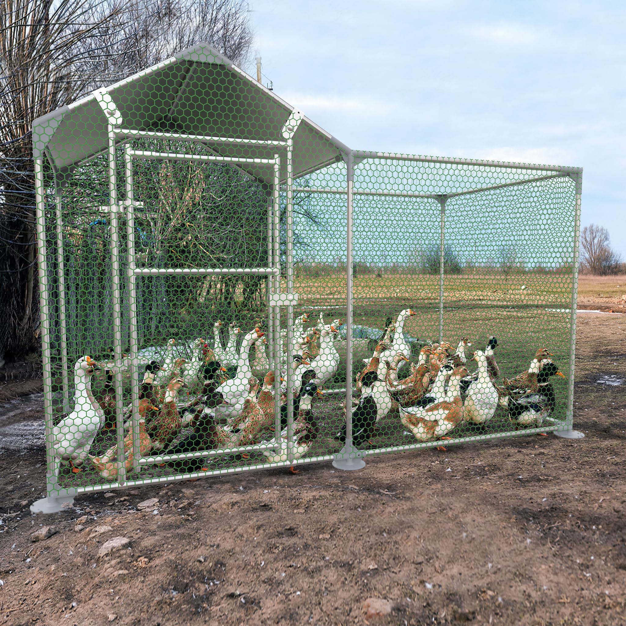 NAIZY Hühner Freilaufgehege mit Schloss, Hühnerstall 2 m x 1 m Hühnerhaus Verzinkter Stahlrahmen mit PE Sonnenschutzdach Kleintierstall, für Hühnerkäfig Geflügelstall Vogelkäfig