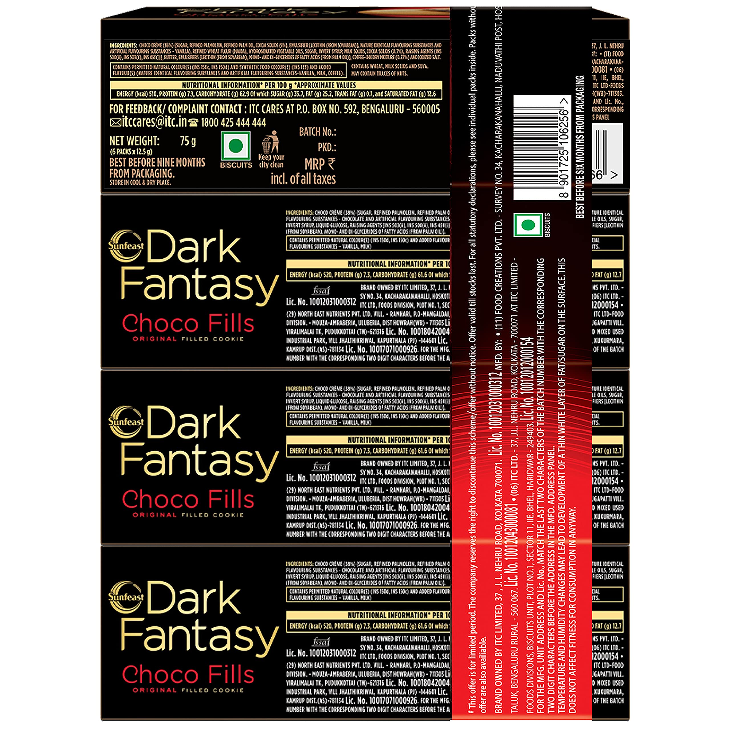 Sunfeast Dark Fantasy Choco Fills, 75g (Buy 3 Get 1 Free), Original Filled Cookies with Choco Crème - Image 2 thumbnail