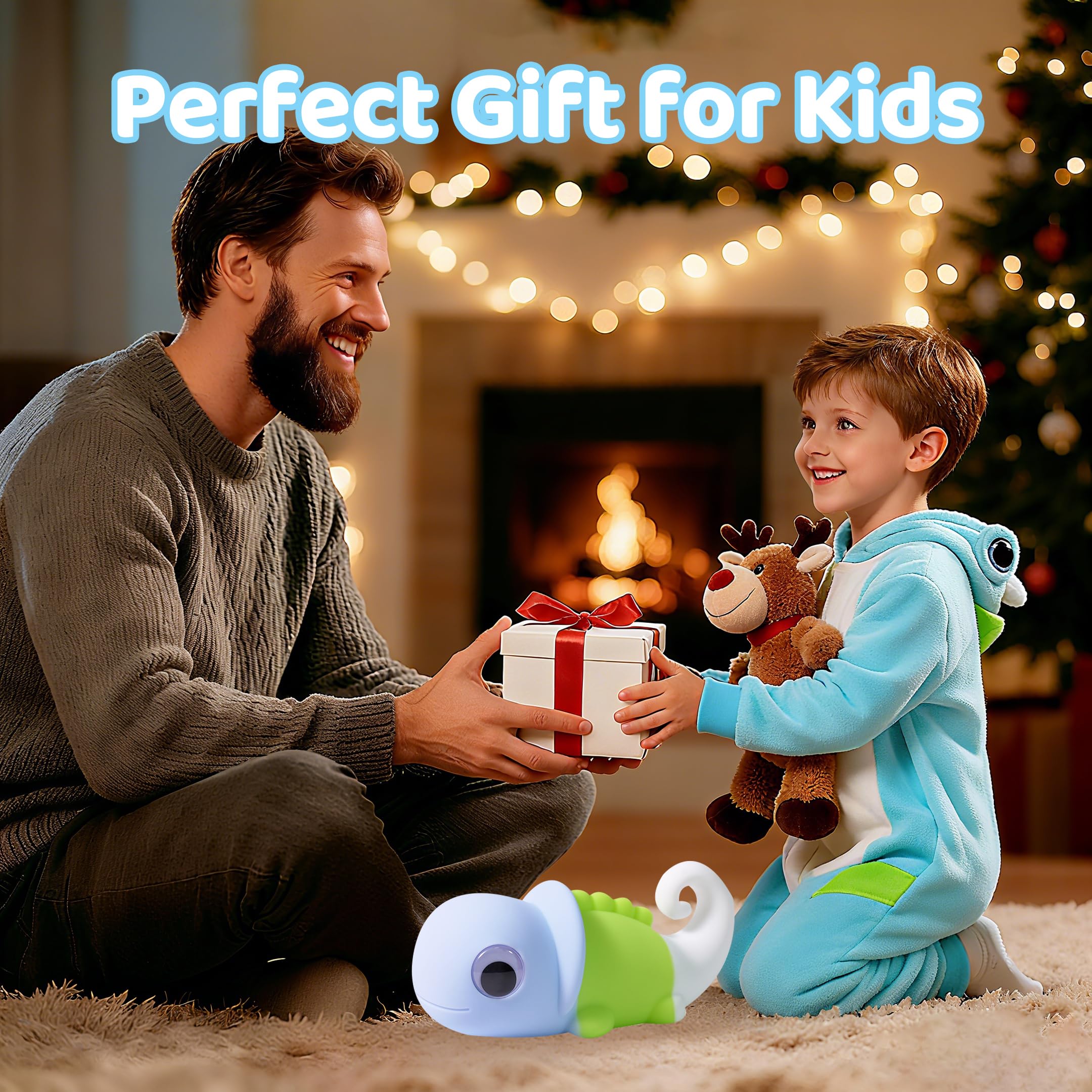 Linda luz nocturna camaleón para niños, luz nocturna esponjosa regulable de 3 niveles, temporizador de apagado automático de 30 minutos con luz de color, lámpara de silicona recargable para