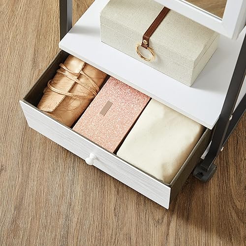 Miniatura 7 de SONGMICS UJJC004W01 - Organizador de joyas con cerradura con espejo de longitud completa cajón inferior estante ruedas armario de joyería idea de