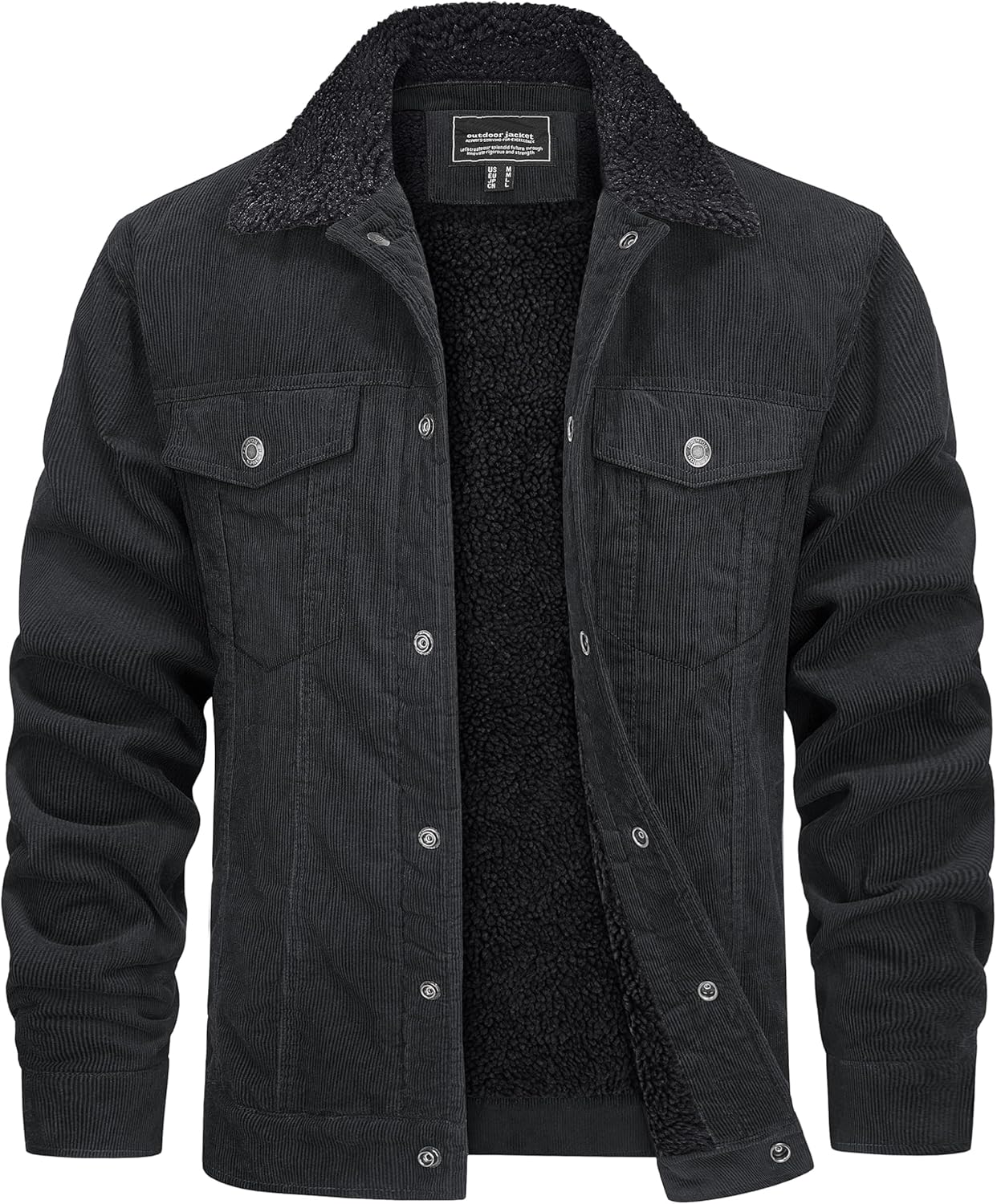 TACVASEN Men's Corduroy Jacket Fleece Sherpa Lined Winter Coats Warm Cotton Casual Trucker Cargo Jacket with Multi Pockets