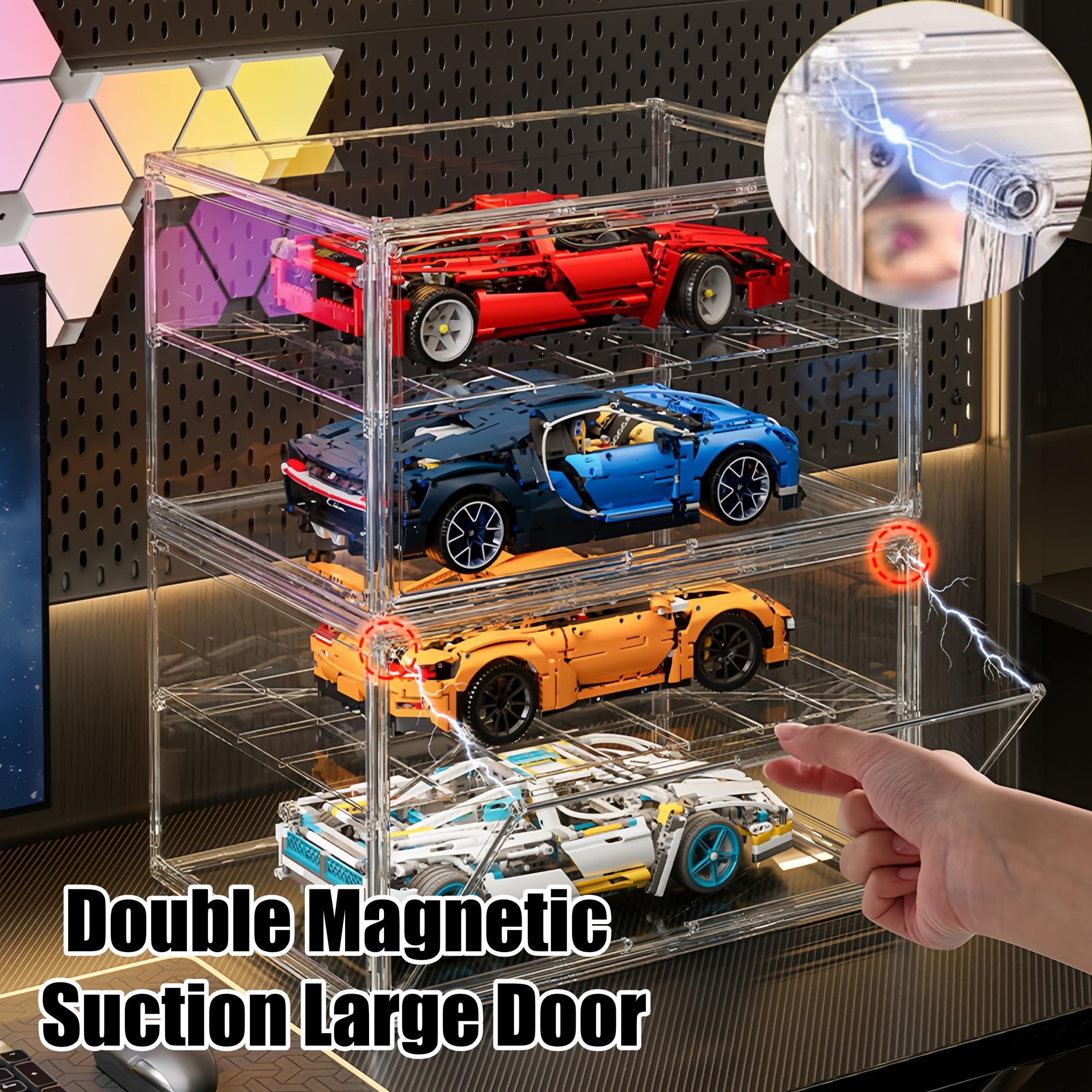 Vitrina vertical de acrílico jumbo, gabinete extra alto de 19.6 pulgadas para figuras de gran tamaño, puerta magnética y escaparate apilable a prueba de polvo para estatuas, muñecas artísticas de