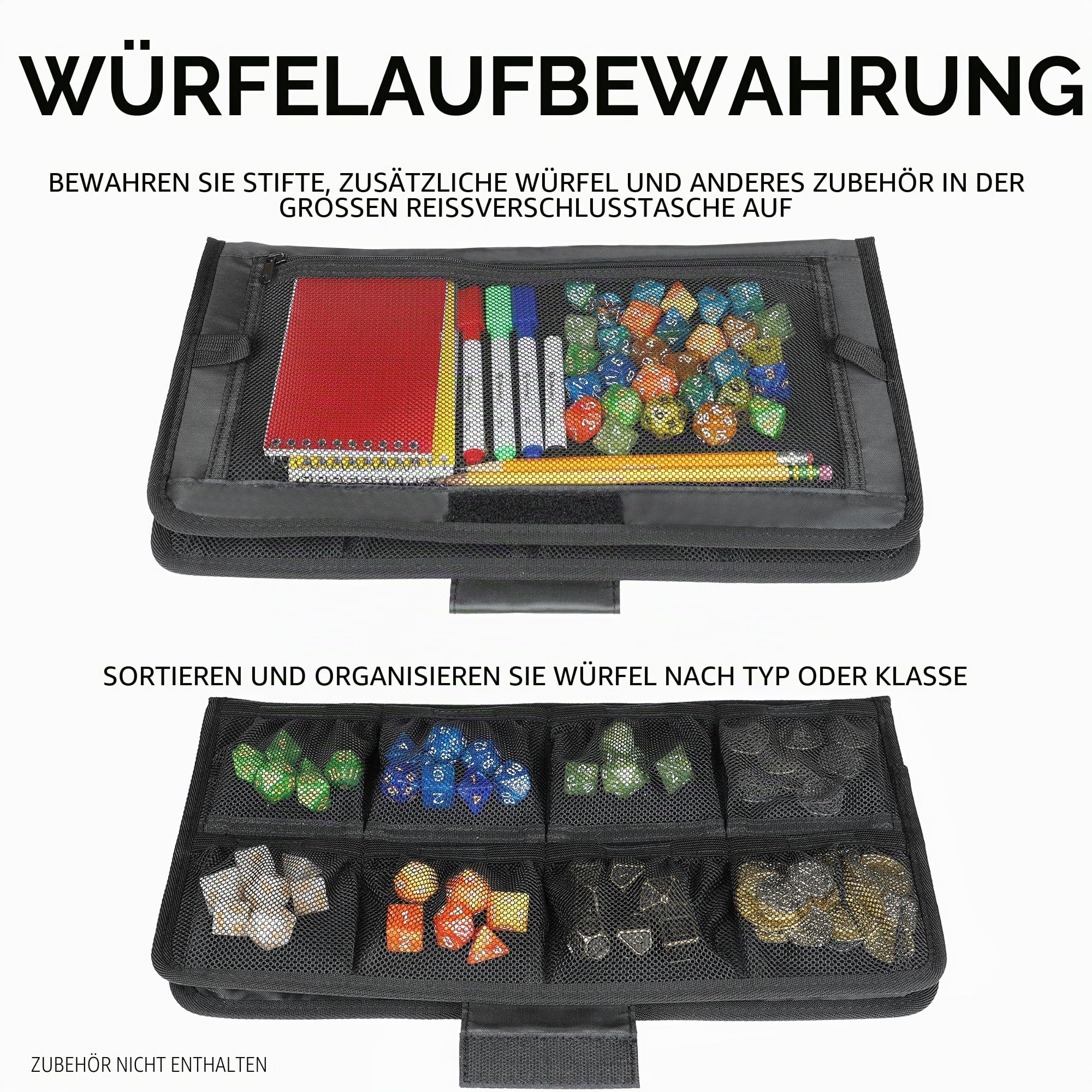 ENHANCE Tabletop Community DND Würfel Roll Tray – Würfelhalter und Aufbewahrung für bis zu 500 RPG-Würfel mit robustem Schutzdesign, weicher Innenseite und Organizer-Taschen (Kapazität für 500 Würfel)