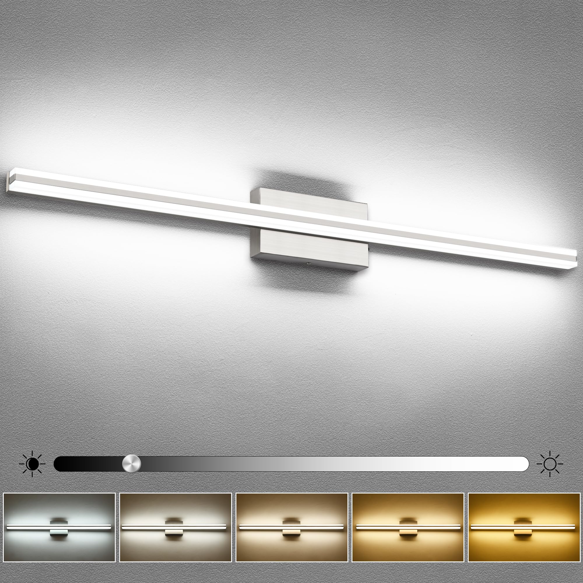 SOLFART Bathroom Lighting Fixtures Over Mirror Brush Nickel 40 inch Vanity Lights 5CCT Dimmable LED Bathroom Light