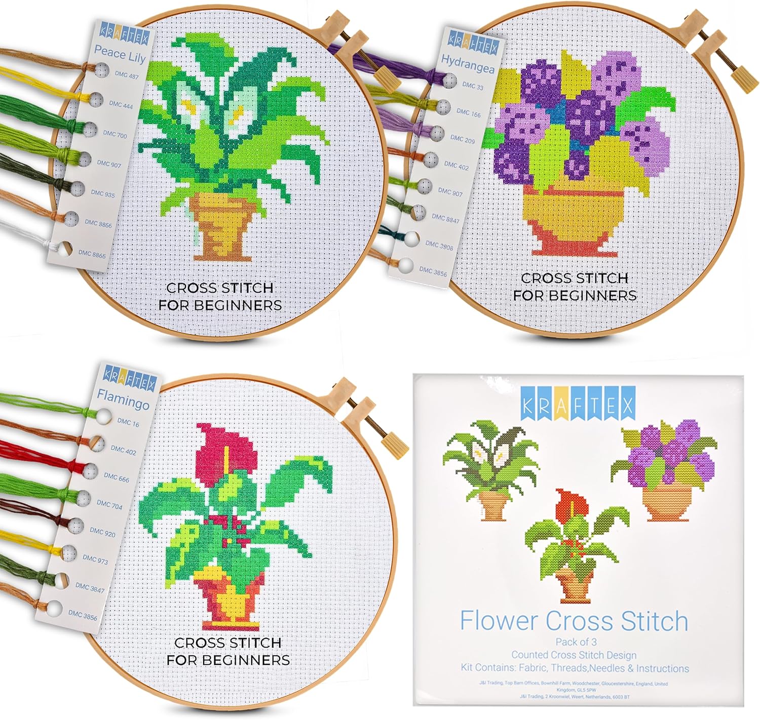 Kraftex Floral Stamped Cross Stitch Kits for Beginners 3