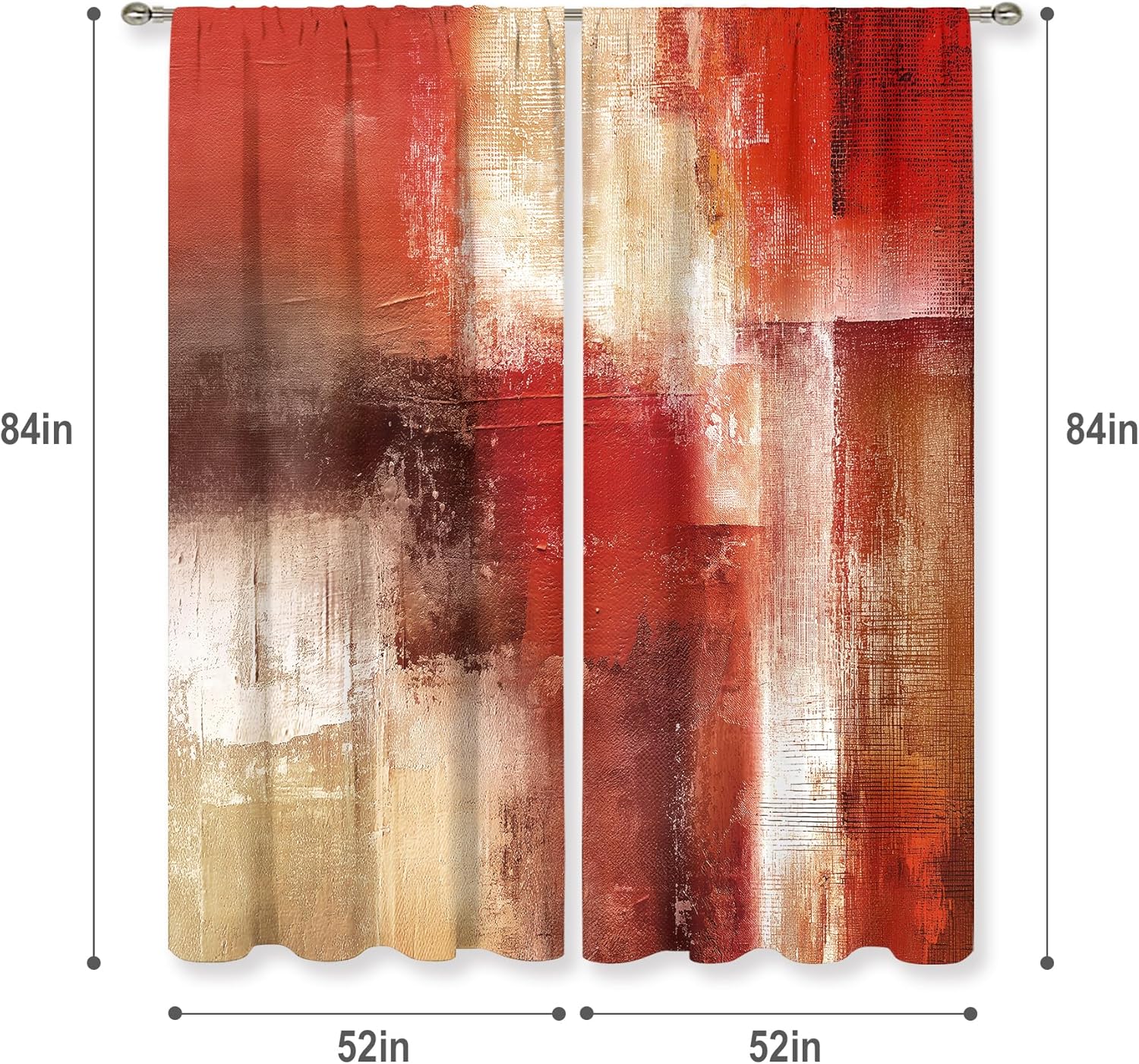 MESHELLY Red Curtains 52Wx84H Inch Rod Pocket Abstract Rustic Vintage Burgundy Brown Modern Oil Painting Bedroom Window Drapes Contemporary Women Art Aesthetic Printed Living Room Window Treatment