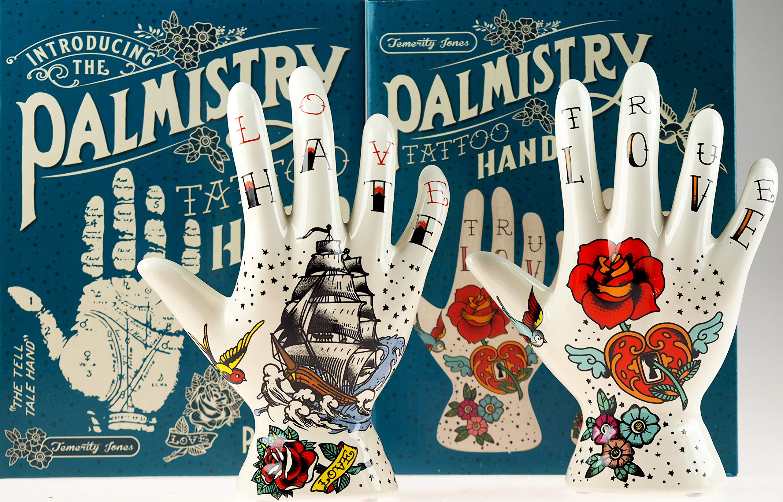 Set di 2 ornamenti decorativi a mano per tatuaggi di chiromanzia - Love Hate Design