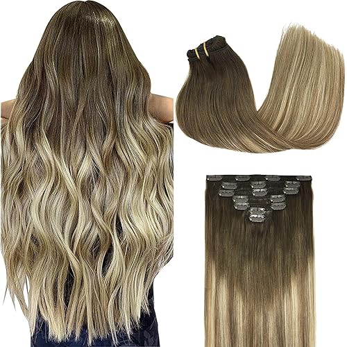 GOO GOO Clip in Hair Extensions Human Hair 7pcs 120g 12 inch Real Hair Extensions for Women Clip in Long Straight Remy Handmade Real Human Hair Extensions Clip in