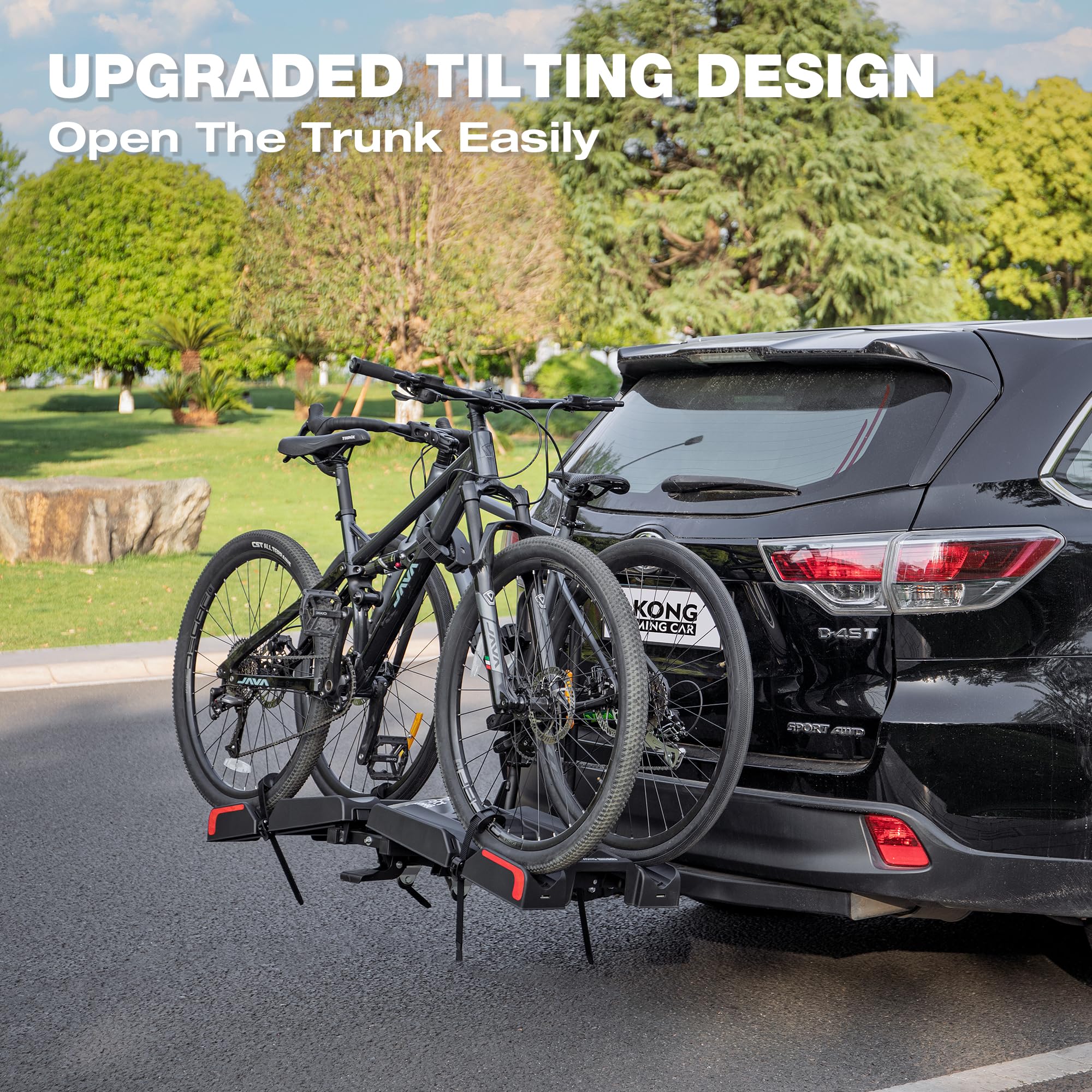 Portabici per Gancio Ebike KONG MING CAR 90 Kg di Capacità - Portabici Pieghevole e Inclinabile per Biciclette con Pneumatici Fino a 12,7 cm di Larghezza per Attacco da 5 cm su Auto, SUV, Camion