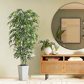 Artificial Bamboo Tree 6FT Tall Fake Plants Faux Bamboo Plant with White...