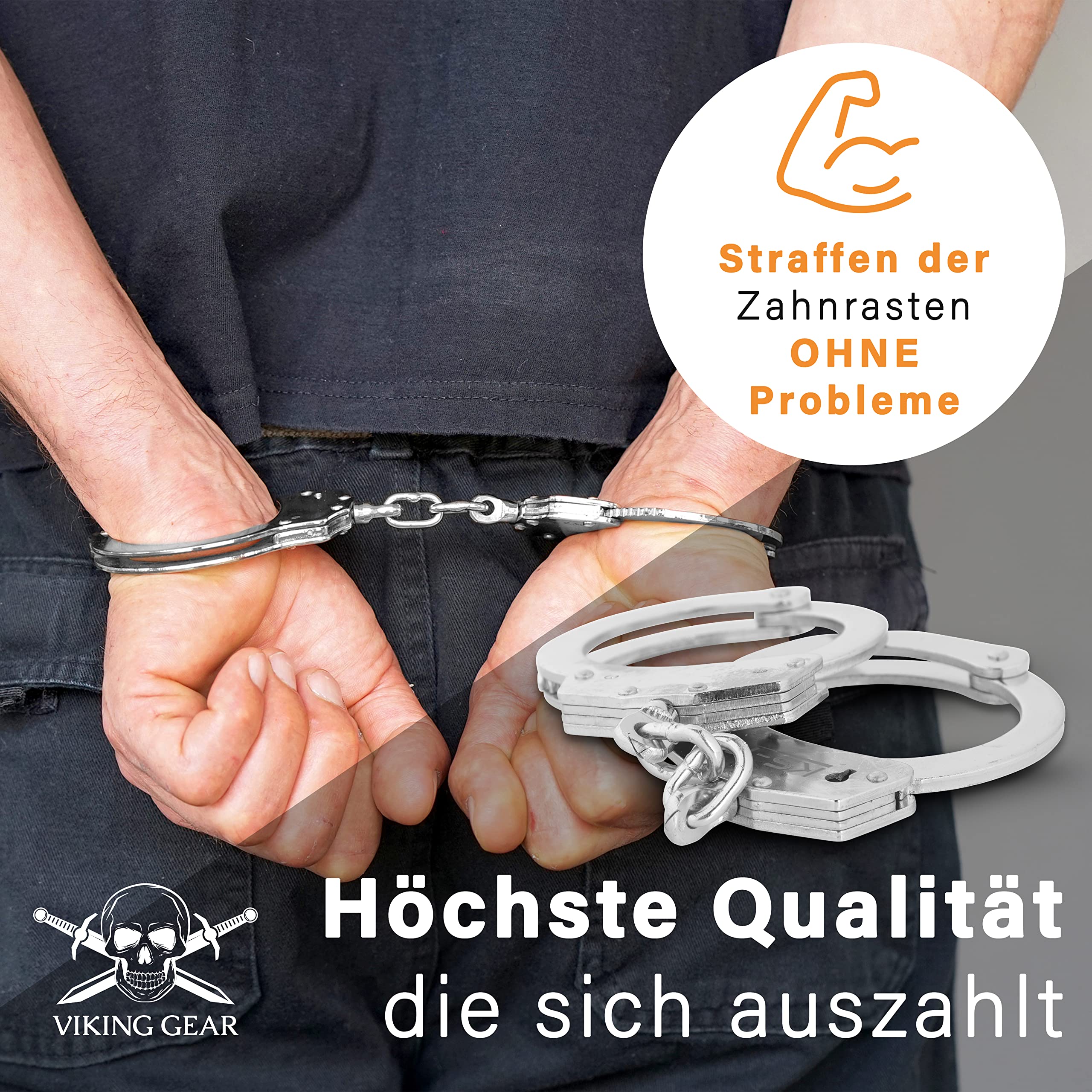 Menottes professionnelles VIKING GEAR® en acier trempé argenté avec 2 clés - Qualité professionnelle - Accessoire de sécurité - Menottes pour le sexe - Handcuffs sex