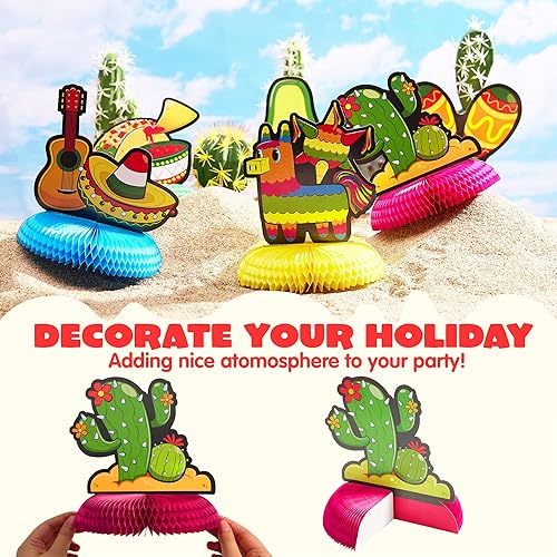 Miniatura 4 de JOYIN 6 piezas Cinco De Mayo Fiesta Honeycomb Centro de mesa de 8.5 pulgadas, decoración de fiesta para diversión fiesta Taco, accesorios de fotos