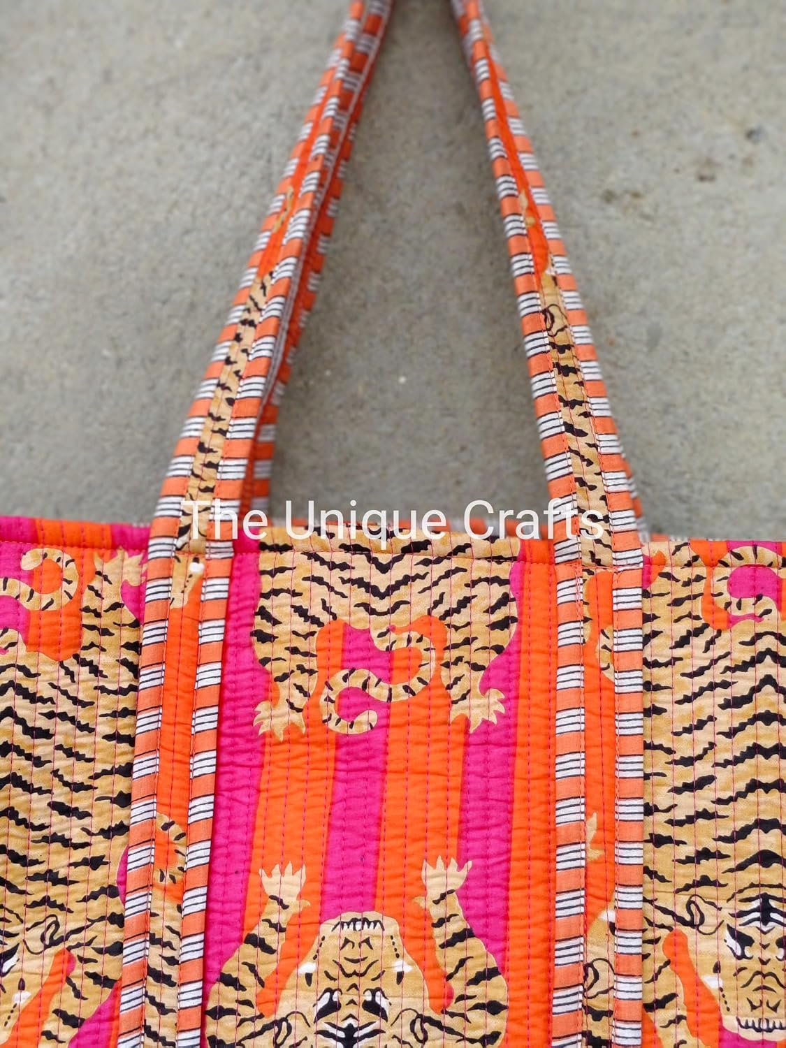 Tote Bag For Women Quilted Shoulder Purse with Inner Pocket Quilted Cotton Handprinted Reversible Large Multicolor Tote Bag image 4