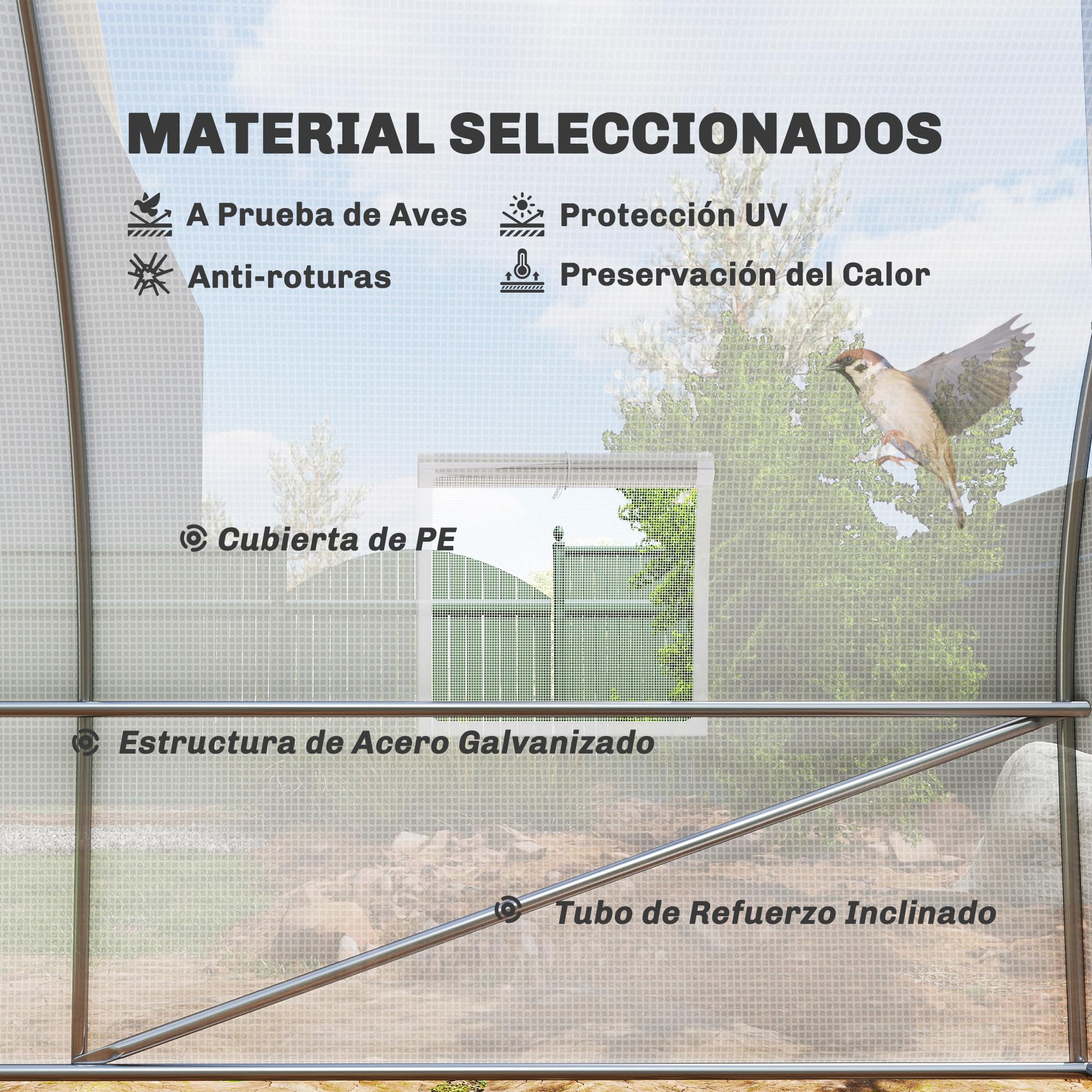 Outsunny Invernadero de Túnel 6x3x2 m Invernadero de Terraza con 8 Ventanas Puerta con Cremallera Cubierta de Polietileno 140 g/m² y Estructura de Acero para Cultivo Plantas Verduras en Jardín Blanco
