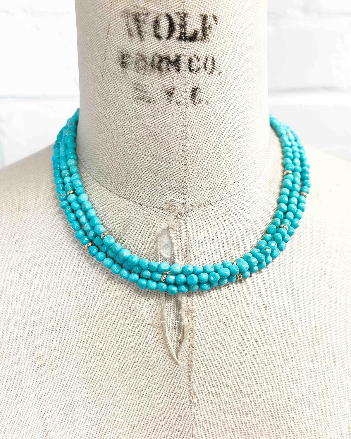 Natural Arizona Sleeping Beauty Turquoise Nugget Triple Strand Statement Necklace - 17.5 inches Long Handmade Necklace by Miller Mae Designs - Image 2