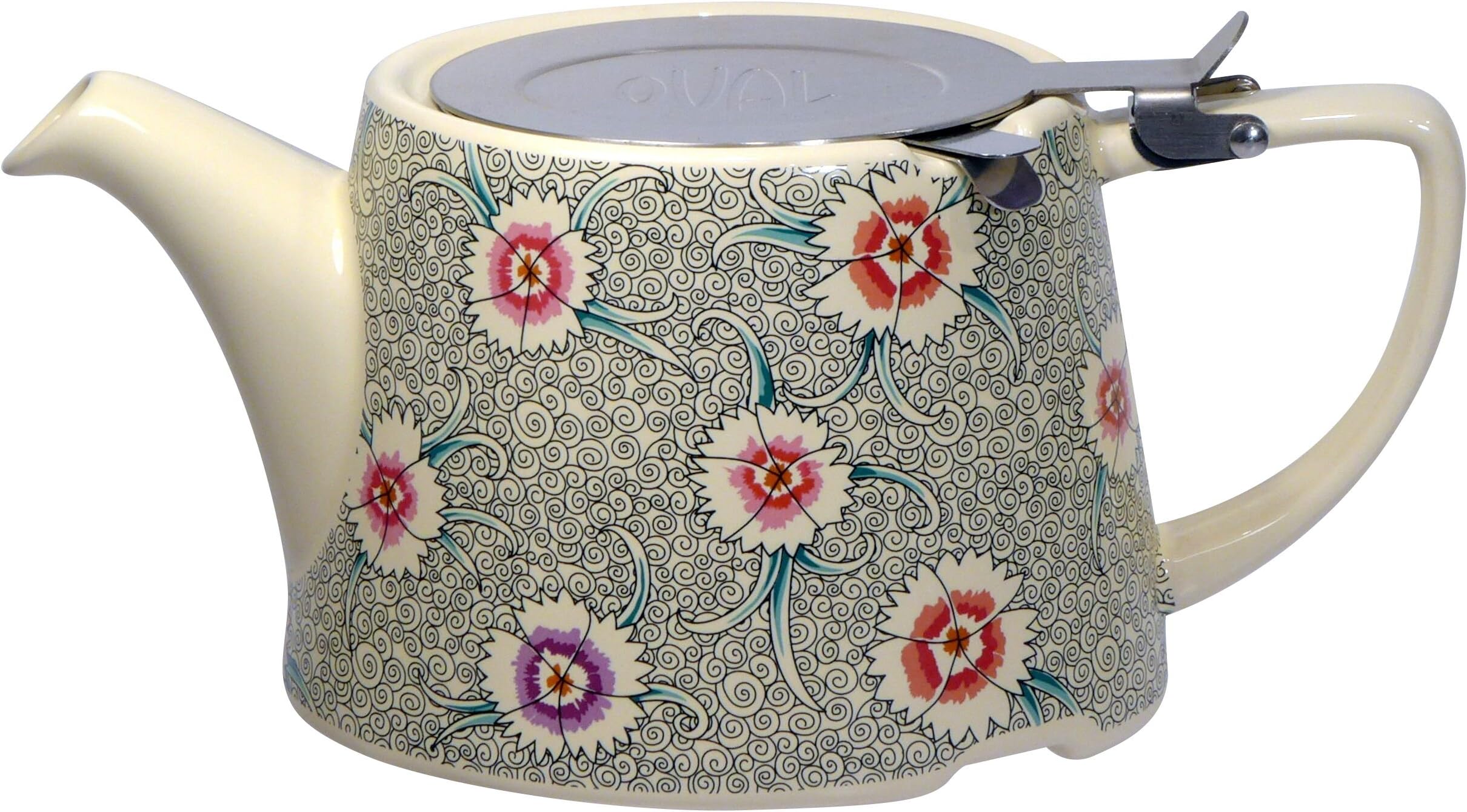 London Pottery Kaffe Fassett Oval-Filter Ceramic Infuser Teapot, 800 ml (28 fl oz) – Dianthus