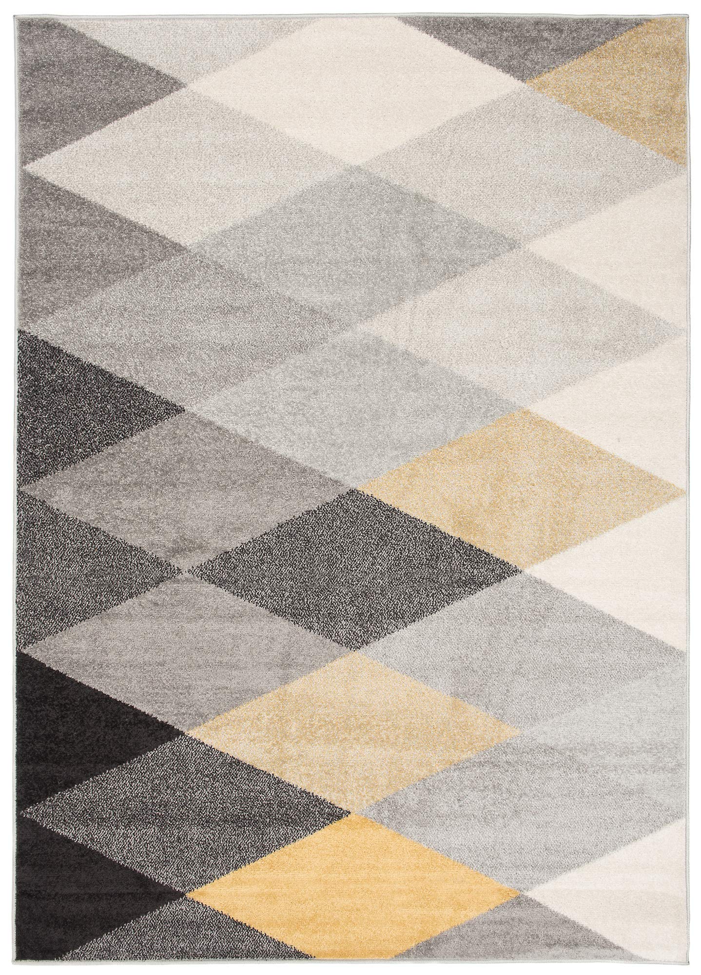 Tapiso LAZUR dywan do salonu, krótkie runo, nowoczesne figurki geometryczne, szary, ciemnoszary, czarny, kremowy, żółty, do sypialni, Ökotex 300 x 400 cm