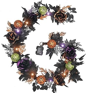 Valery Madelyn Halloween Garland with Lights, 6 Feet Pre-Lit Orange Purp...