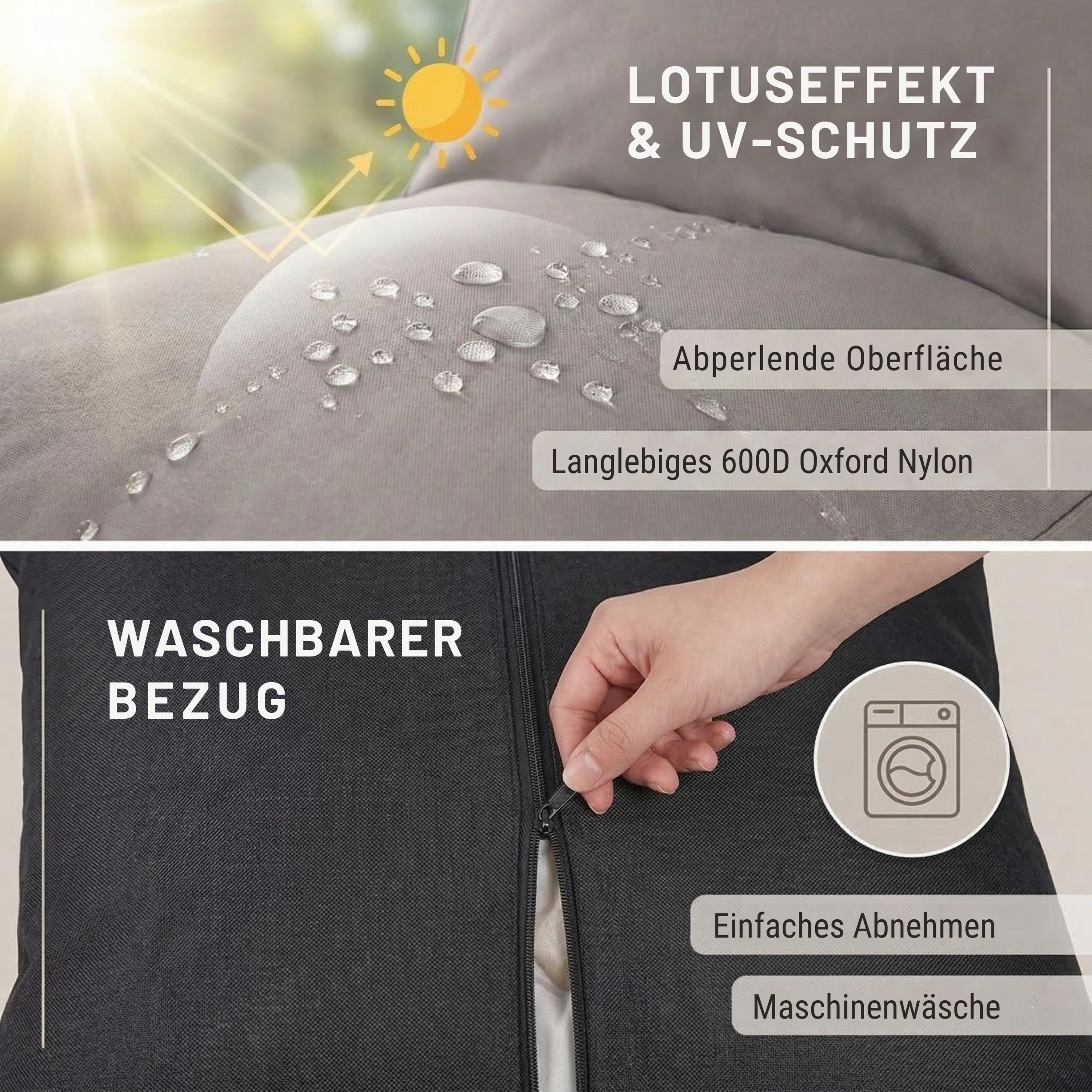 Premium XXL Outdoor Sitzsack-Liege mit Memory Foam Füllung, wetterfest & UV-beständig, 600D Oxford Nylon, für Garten, Balkon, Pool (Beige/Hellgrau/Dunkelgrau) (Dunkelgrau, Sitzsack lang)