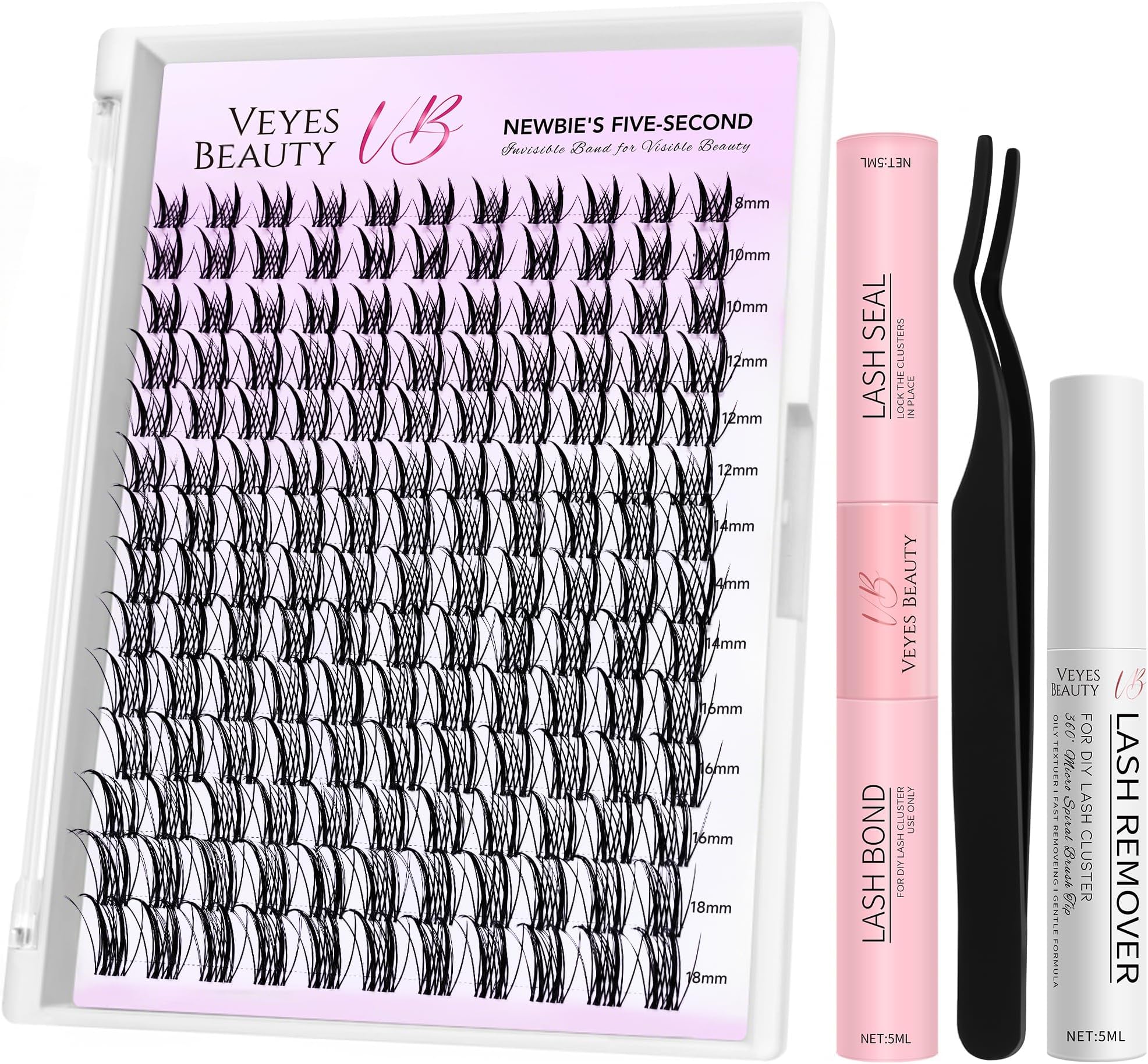 – Cluster Lashes Kit Newbie's Five-Second Eyelashes Individual Wispy Lash Clusters Mixed Length Lash Bond And Seal Waterproof Lash Kit (Sylph Kit, 8-16mm)