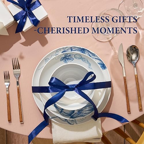 Miniatura 7 de Minh Long - Juego de vajilla de porcelana de 12 piezas para Acción de Gracias, platos y cuencos de cosecha de calabazas para 4, platos de otoño,