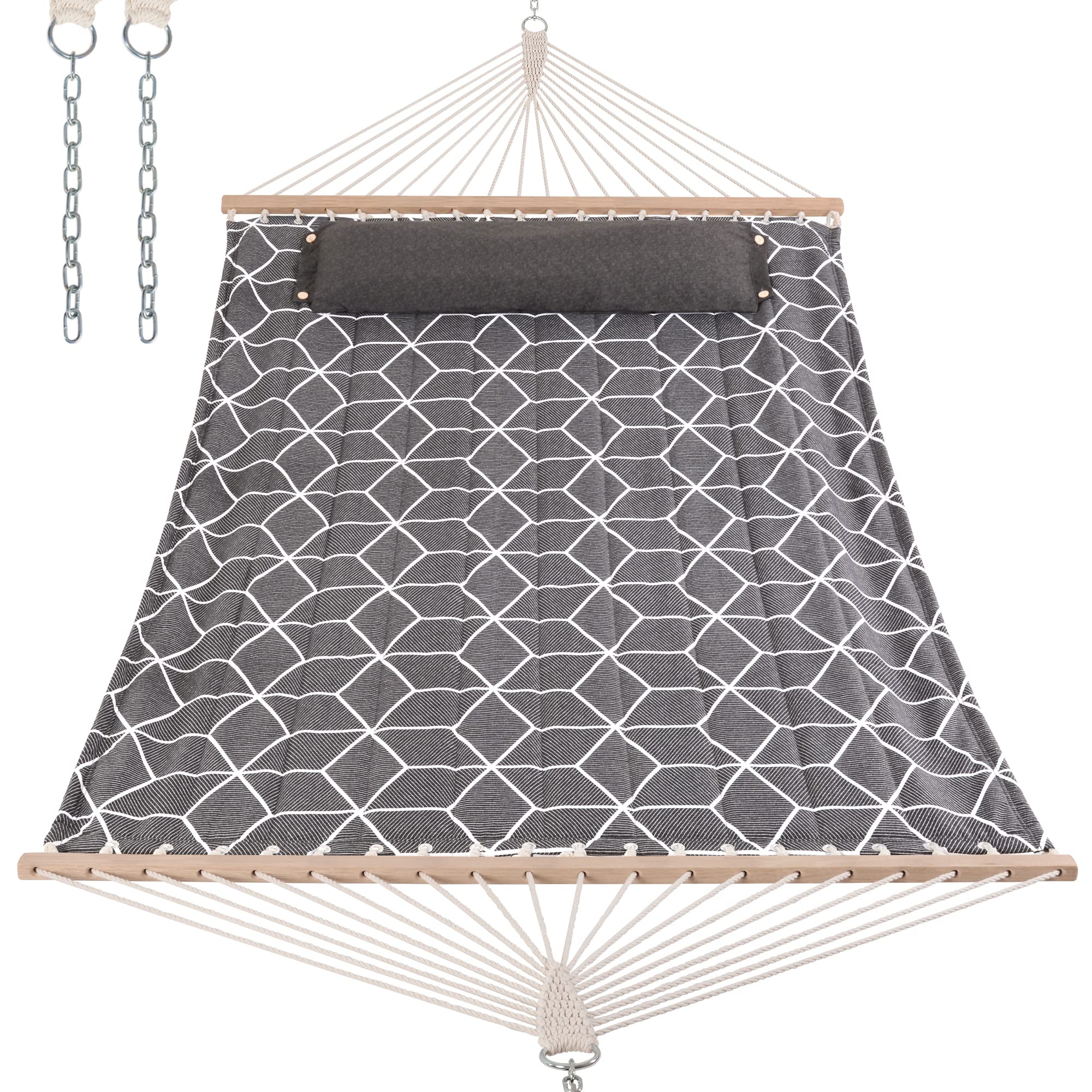 ANOW Outdoor Hammock with Spreader Bars and Detachable Pillow, 2 Person Hammock, 450 LBS Weight Capacity, Gray Cube