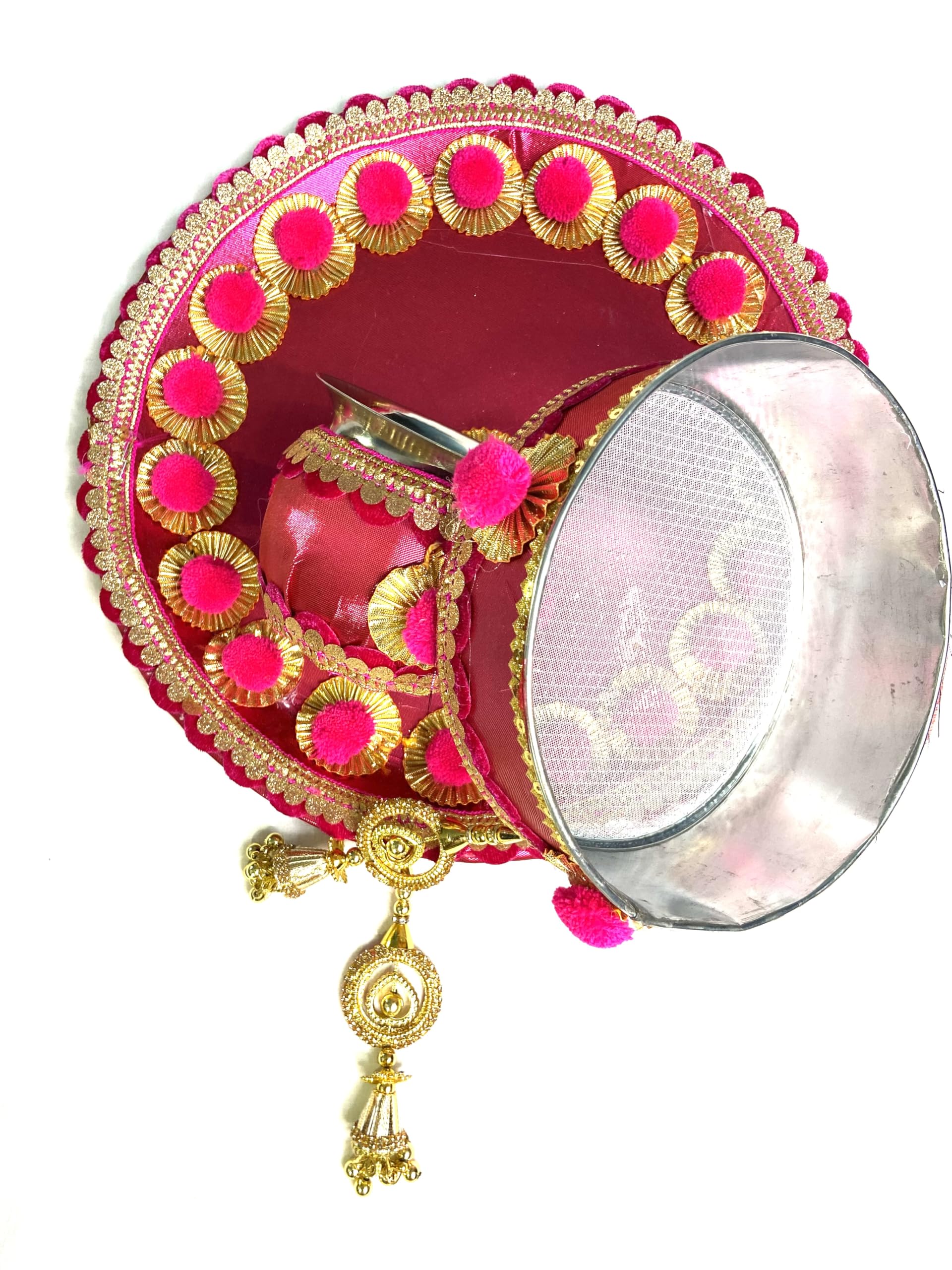 Karwa Chauth/Karva Chauth Thali with Lota, Channi in pinkcolour/Indian Traditional Decorative thali Pink