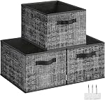 SONGMICS Storage Cubes, 40 x 30 x 24 cm Non-Woven Fabric Bins with Double Handles, Set of 3, Closet Organizers for Shelves, Foldable, for Clothes, Ink Black UROB440B01
