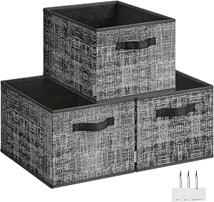 SONGMICS Storage Cubes, 40 x 30 x 24 cm Non-Woven Fabric Bins with Double Handles, Set of 3, Closet Organizers for Shelves, Foldable, for Clothes, Ink Black UROB440B01