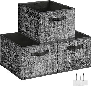 SONGMICS Storage Baskets, Set of 3, Foldable Closet Organizer for Shelves