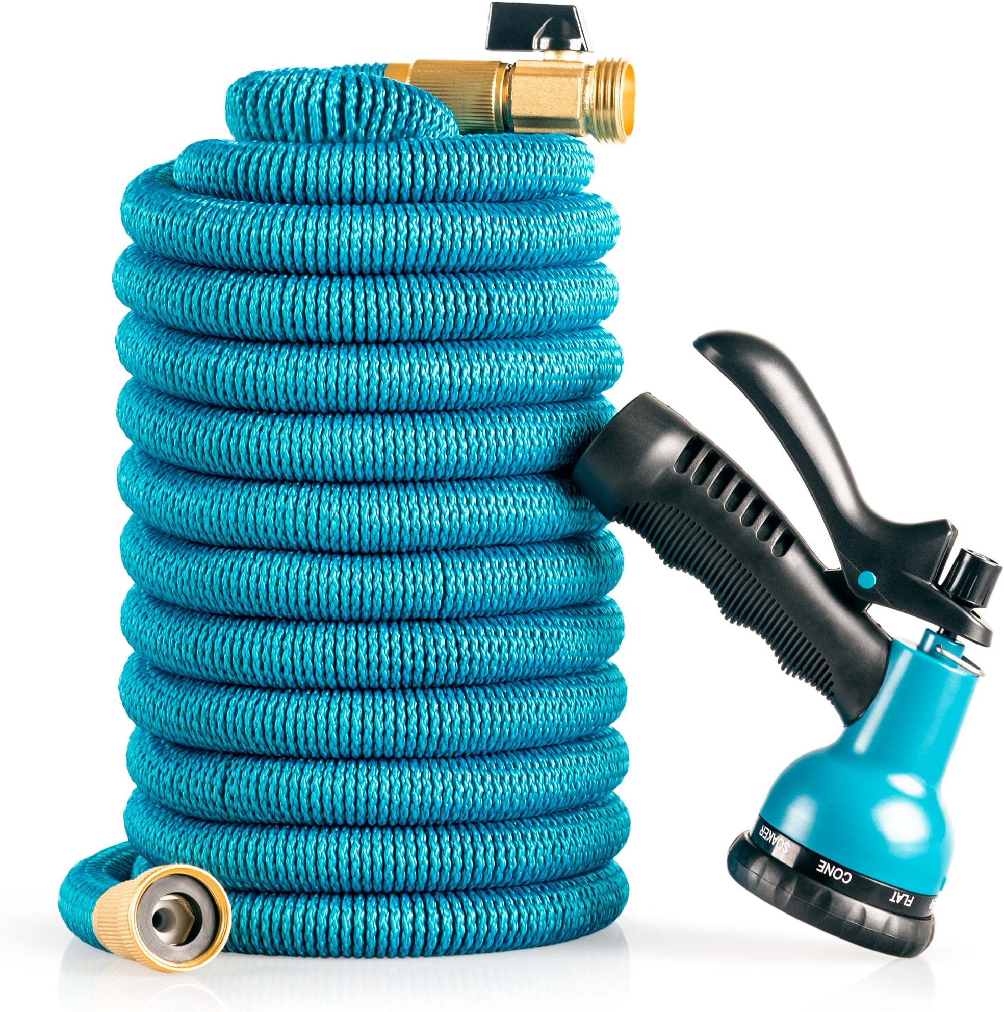 Oasis Expandable, Flexible and Retractable Garden Hose: 50 Foot Lightweight No Kink Hose with Solid Brass Fittings and 8-Pattern High Pressure Spray Nozzle