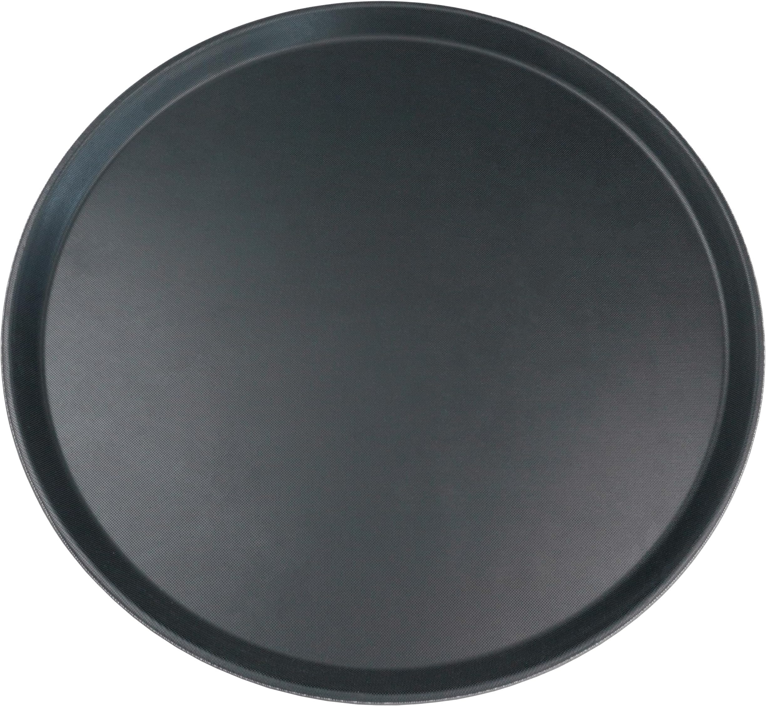 Non-Slip Round Food and Drink Plastic Serving Tray with High Grip Rubber Surface, Round, 11" / 27cm Diameter, Black