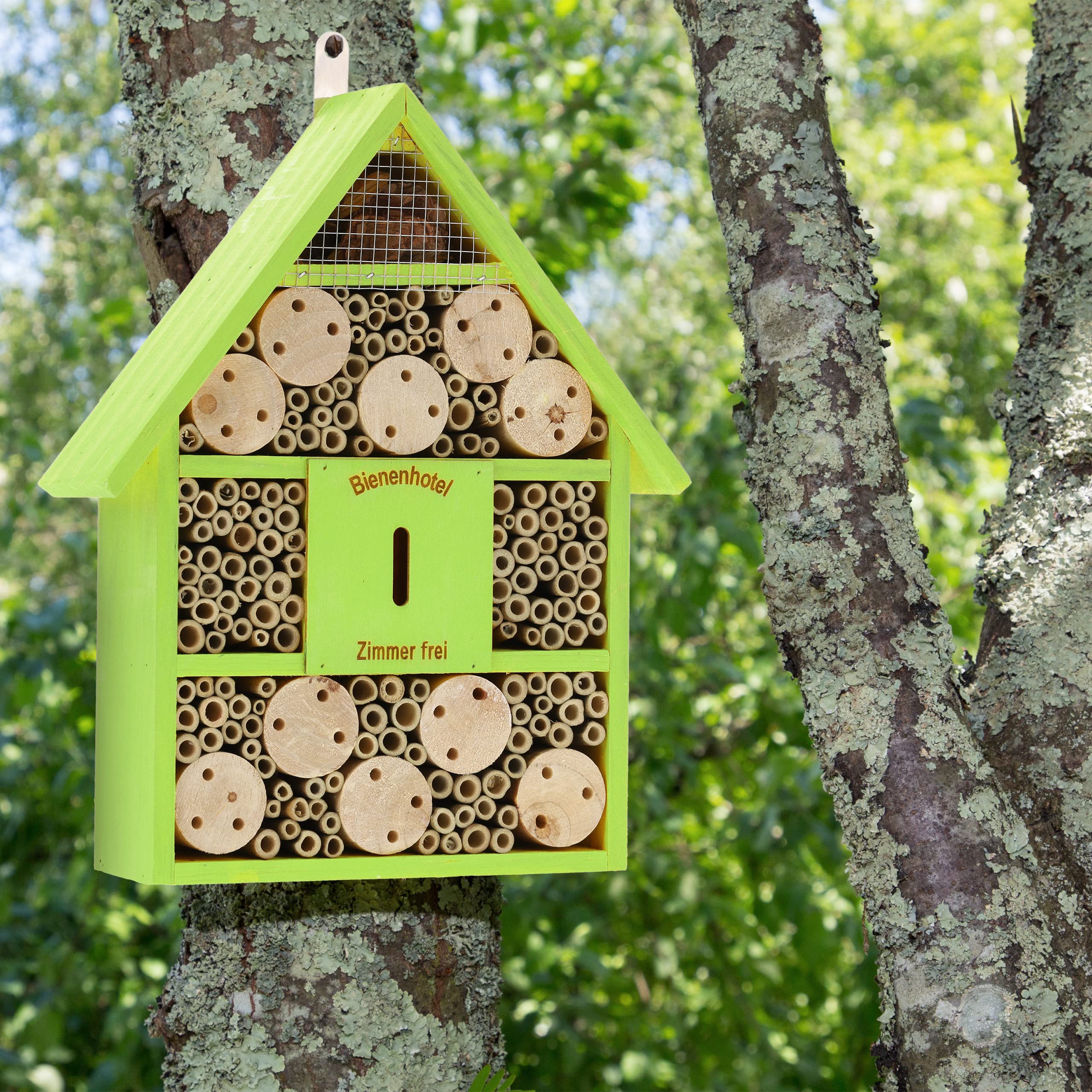 Relaxdays Hôtel à Insectes en Bois, à Suspendre, pour Abeilles Sauvages, HLP env. 38x29x9 cm, Jardin et Balcon, Vert