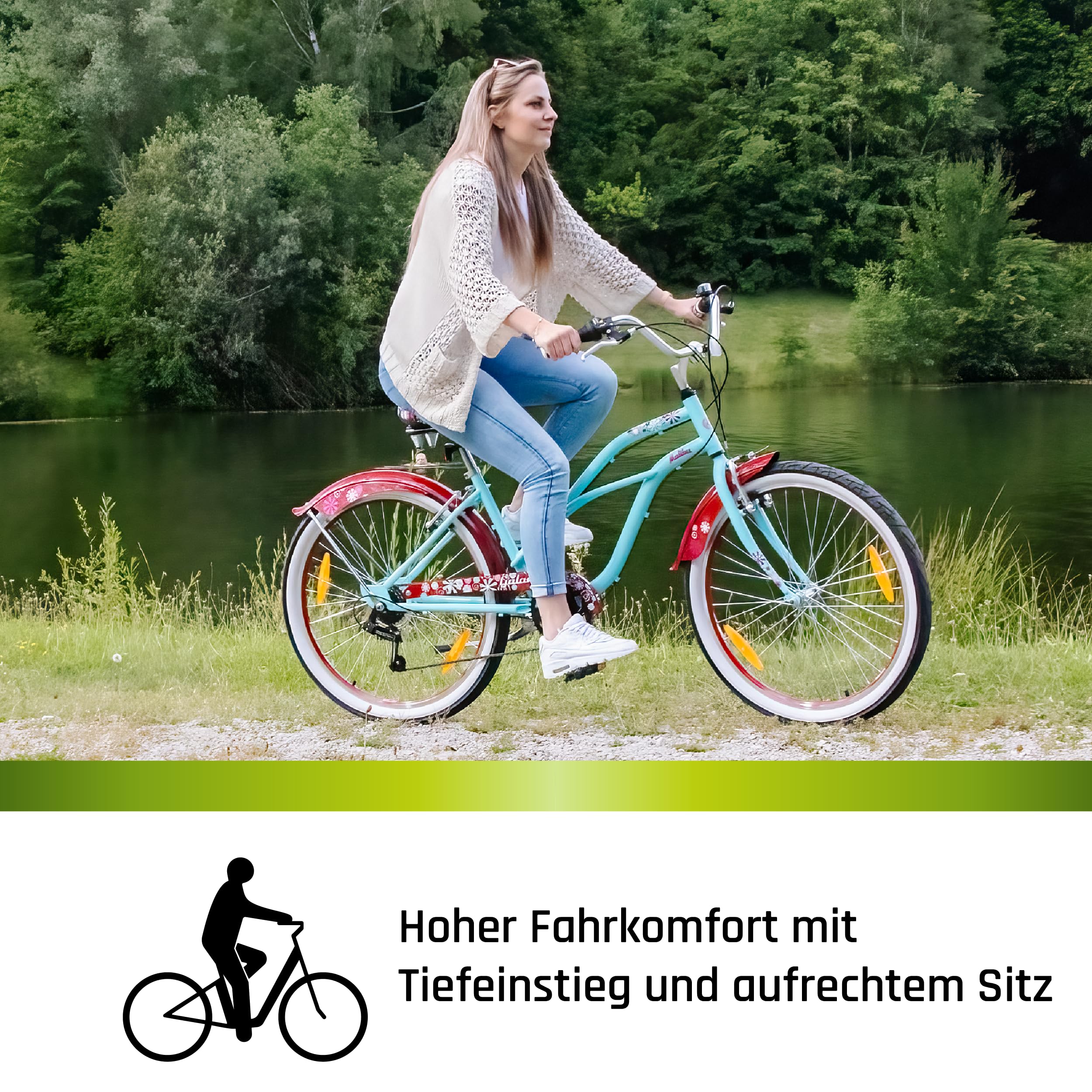 Galano Malibu Beach Cruiser 26 Zoll für 150-170 cm Retro 6 Gang Vintage Design Damenfahrrad Chopper Citybike Ballonreifen Hollandrad